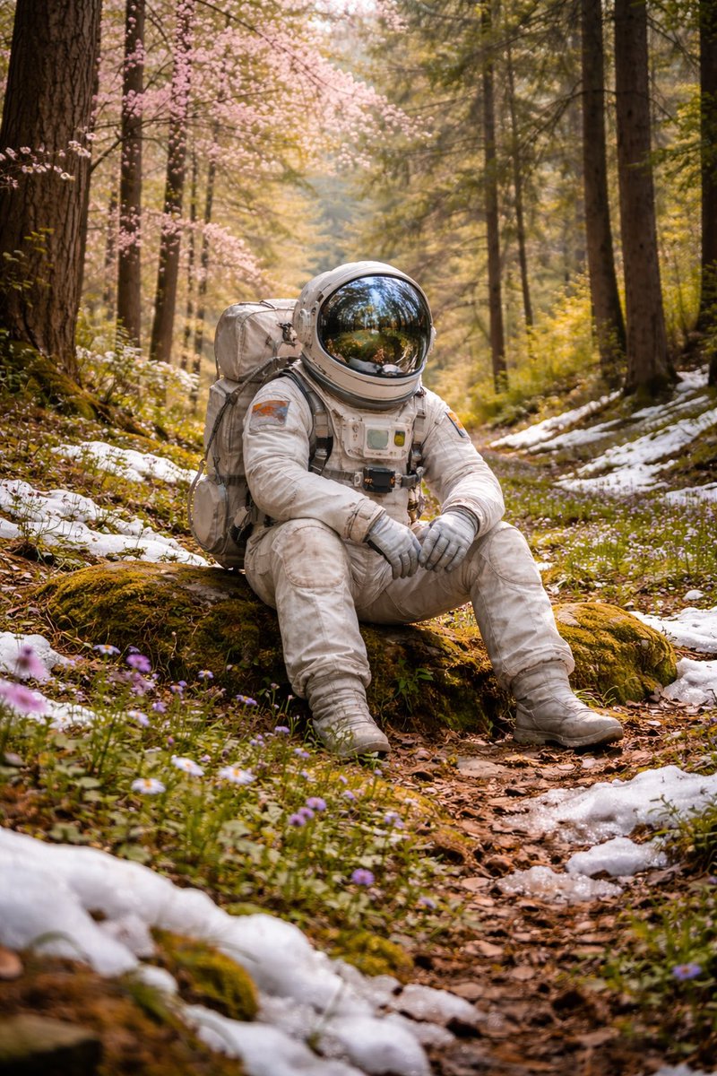 BrunoBaratti's tweet photo. No new planet.
Only Earth.
Observed more carefully.

#astronaut #forest #springvibes #meltingsnow #earthmood #naturecontrast #spaceaesthetic #quietmoment #minimalmood #visualpoetry #natureandspace #strangescenes https://t.co/5wG2d609J8