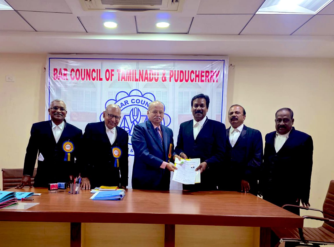 Today filed my nomination for the upcoming Tamil Nadu &amp; Puducherry Bar Council Election 2026.

As an advocate, I believe our strength lies in our unity and the protection of our rights.

Let’s build a better Future together. ⚖️🙏

வரும் 2026-ஆம் ஆண்டு தமிழ்நாடு மற்றும் புதுச்சேரி