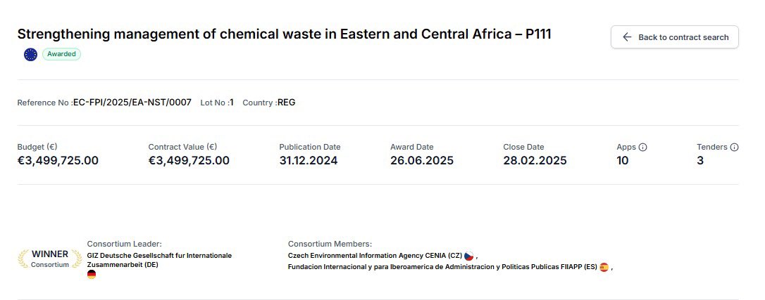 eacontracts's tweet photo. Awarded: Strengthening management of chemical waste in Eastern and Central Africa – P111. https://t.co/BGnT0W9MKF