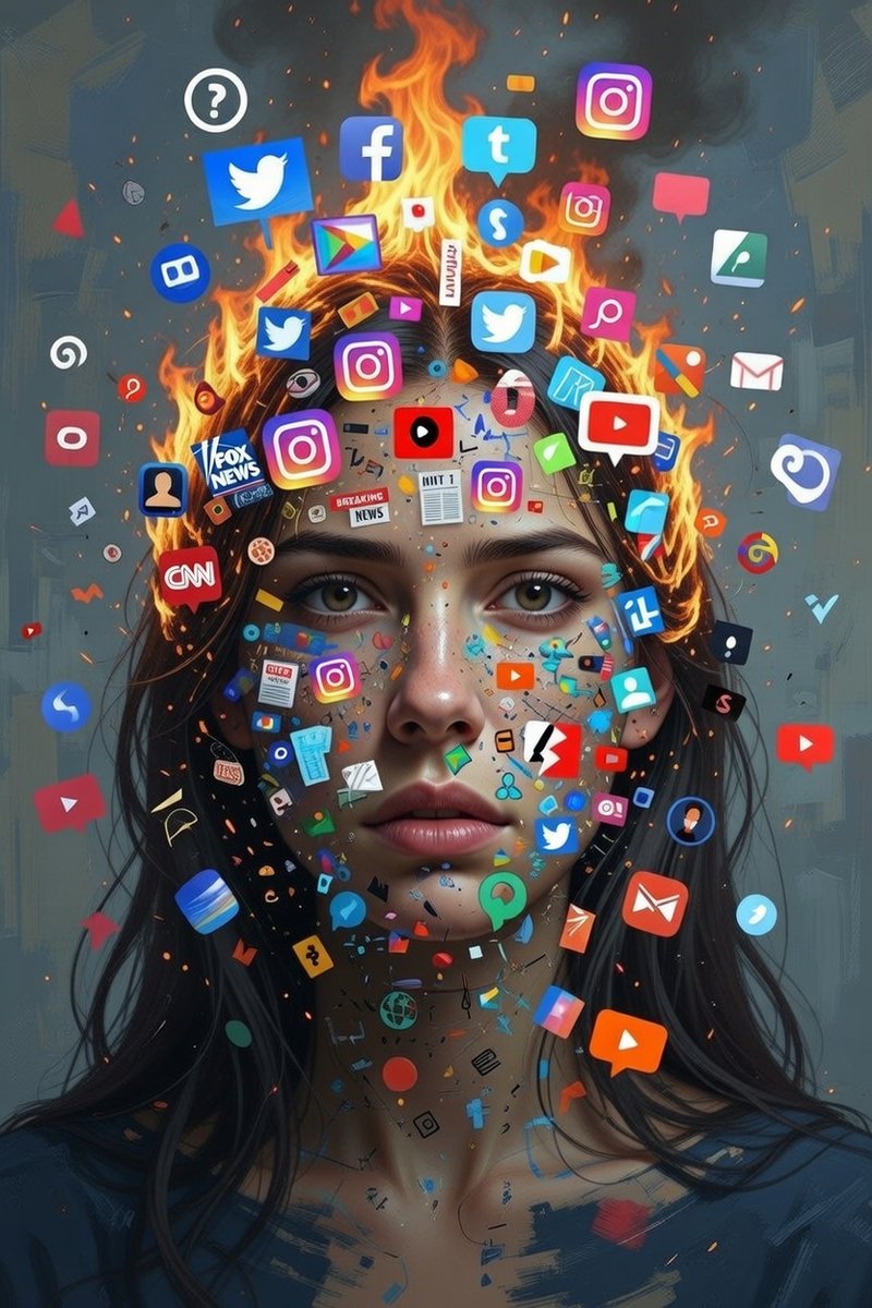 Nini889988's tweet photo. 📱😵 How do you feel in this chaos? #SocialMedia, #DigitalArt, #Burnout.#SocialMediaBurnout #DigitalDetox #ArtInspires https://t.co/Cx66J5VS4B