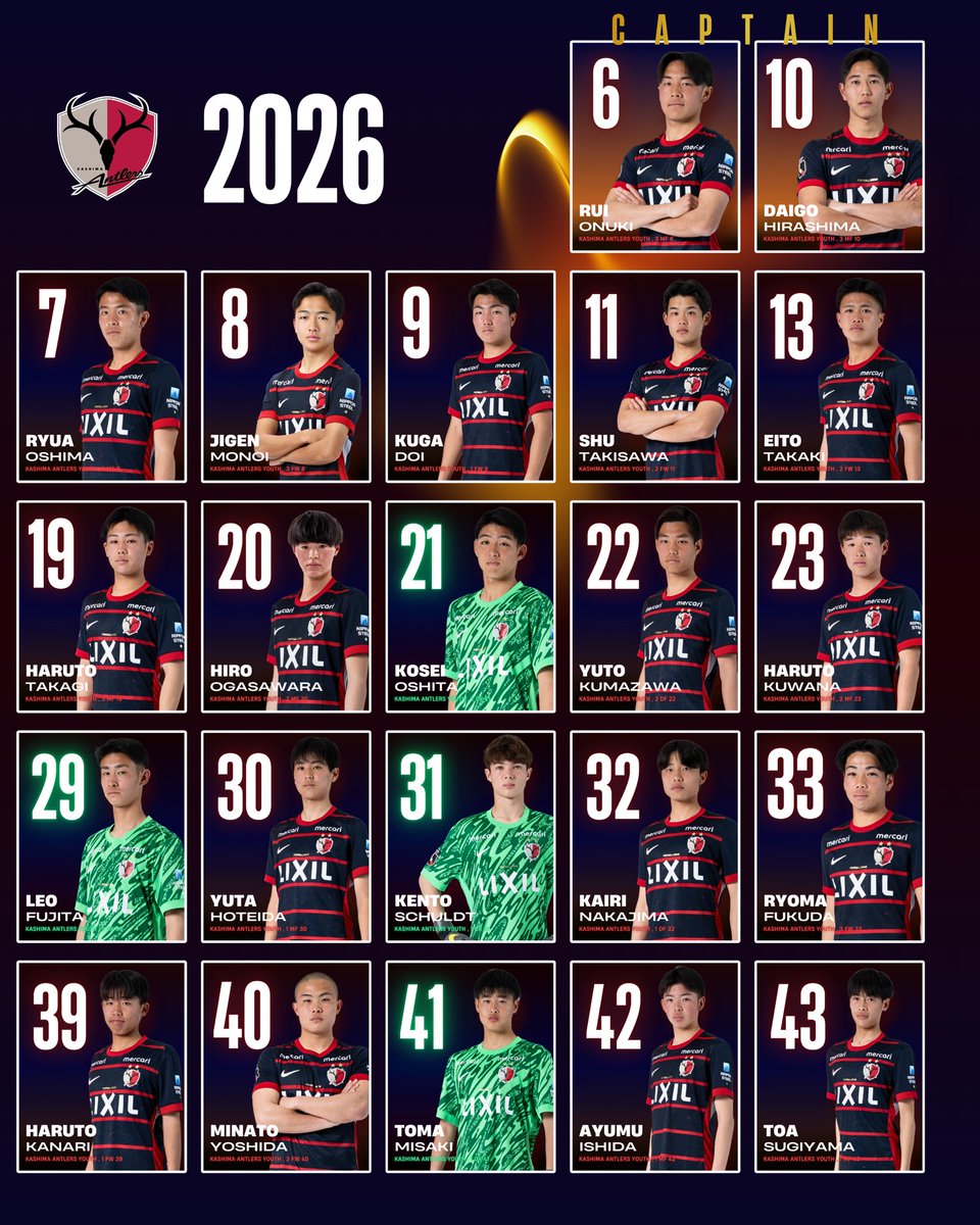 🔴鹿島アントラーズユース
2026シーズンの登録選手・背番号が決定！

未来のアントラーズを担う選手たちへの
熱い応援をよろしくお願いします🔥

#鹿島アントラーズユース
#鹿島アントラーズ

🔻所属選手プロフィールはこちら🔻
antlers.co.jp/pages/academy-…