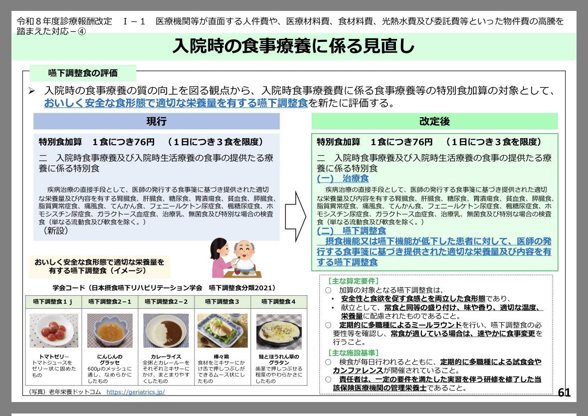 toohs_eman_iM's tweet photo. そらそうだよな

と思いつつも嚥下調整食の加算算定のハードルが思った以上に高かったよ

右下の実習をともなう研修って『摂食嚥下リハビリテーション栄養専門管理栄養士』の研修かなー？

https://t.co/7tMf0Vyseg

https://t.co/Cd5rOFsIB0 https://t.co/nLpFsQkuXh
