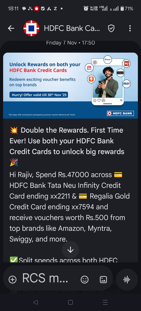 arorajivreal's tweet photo. @HDFCBank_Cares please see the attached screenshot, I haven't received the promised voucher despite sending DM to you. Regards. https://t.co/tkppUOmbHx