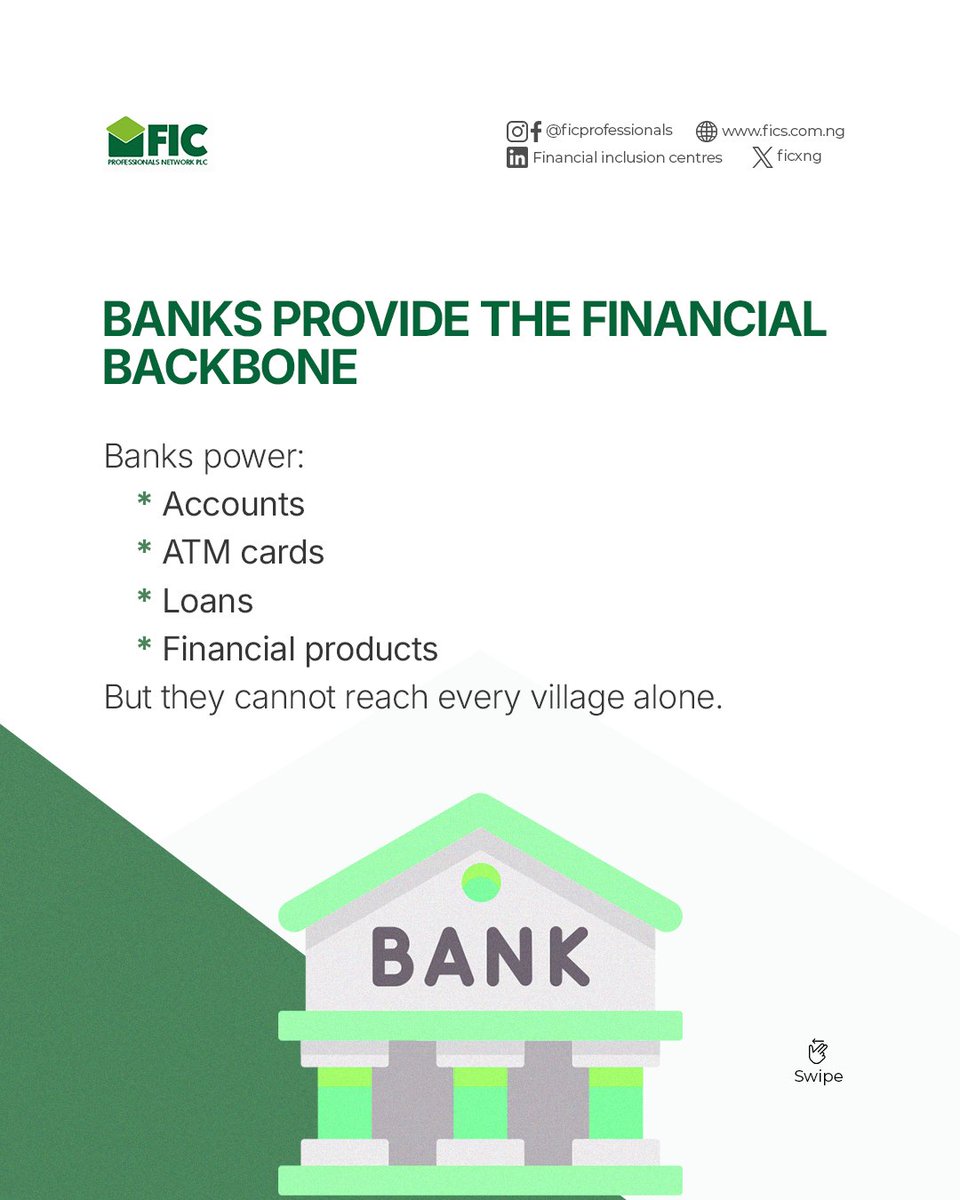 FICXng's tweet photo. 1. Financial inclusion is a system.

If you want to move from operating alone to operating within a national financial ecosystem, follow this page.

#FICprofessionalsnetwork #FinancialInclusion #DigitalEconomyNigeria #AgentBanking #EFIX https://t.co/q33AMXeMvq