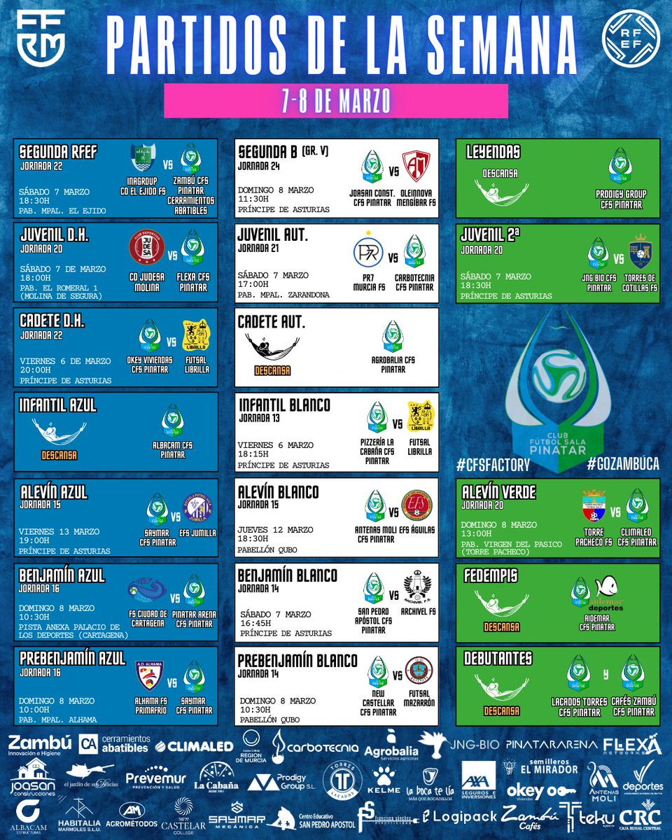 CFS_Pinatar's tweet image. 😏Sí, efectivamente, vamos a tener otros días de fútbol sala del bueno✨

🖼️Este es el calendario de 𝐩𝐚𝐫𝐭𝐢𝐝𝐨𝐬 𝐝𝐞 𝐥𝐚 𝐬𝐞𝐦𝐚𝐧𝐚 para los equipos del club 

#GOZambúCA #GOPinatar #CFSFactory💙💚