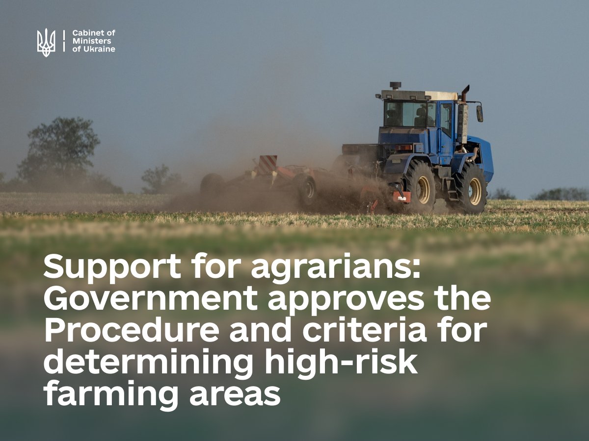 Kabmin_UA_e's tweet image. Government has introduced a mechanism for identifying high-risk farming areas to support agricultural producers: @Svyrydenko_Y 
tinyurl.com/3pzhvpcr
#Agriculture #HighRisk #Infrastructure #Control #CMU