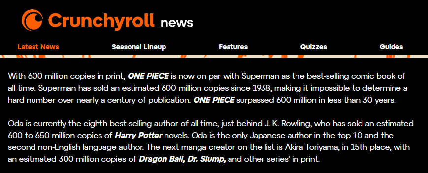 WSJ_manga's tweet photo. Crunchyroll has corrected its statement on DRAGON BALL and Dr. SLUMP copies in circulation, as there's *no verified source* to claim any number close to 438 million copies.

Further clarification on these numbers below.

https://t.co/0wca63Cw1a https://t.co/hBGAQhVUbI