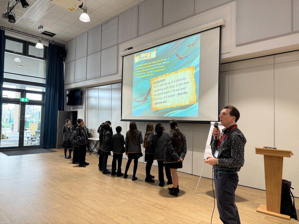 HAWimbledon's tweet photo. We were thrilled to welcome author Christopher Edge yesterday! He gave an engaging talk to Year 7 and 8 classes. The students participated in an interactive escape room, showcasing impressive teamwork and problem-solving skills. It was a memorable day for everyone https://t.co/Y8WlVkZWSI