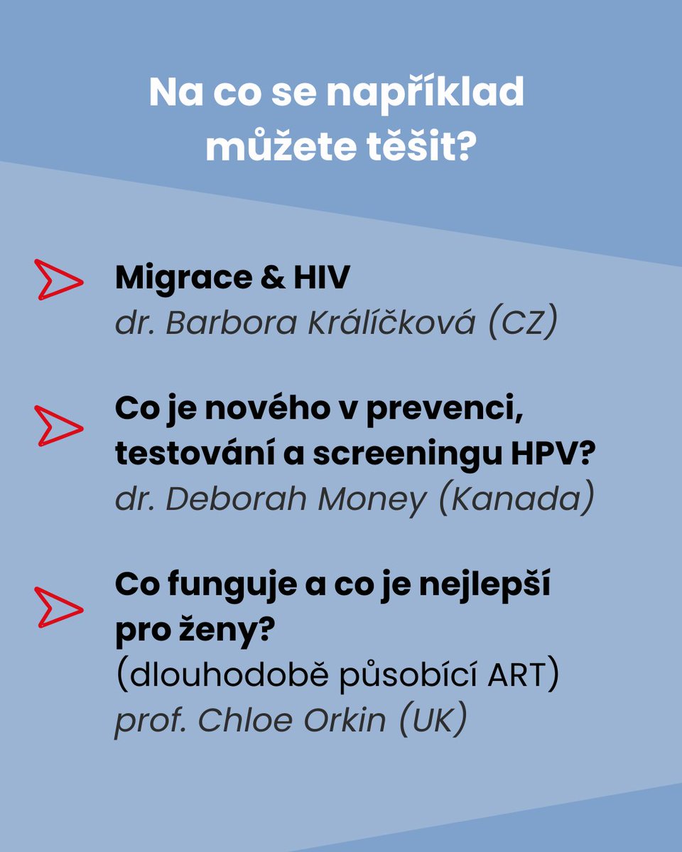 AIDS_pomoc's tweet photo. Zveme vás na 16. ročník mezinárodního workshopu Women & HIV, který se letos bude konat v Praze!

Zaměřuje se na péči o ženy žijící s HIV - od dospívání po menopauzu a ještě dál. 

📅 10. - 11. dubna 2026
📍 Hotel Grandium, Politických vězňů 913/12, Praha 1

Čekají vás například tato témata:

▪️migrace & HIV
▪️strategie pro prevenci HIV
▪️genderově podmíněné násilí 
▪️podpora žen užívajících návykové látky 
▪️chronický zánět v souvislosti s HIV
▪️stárnutí s HIV
▪️dlouhodobě působící antiretrovirová terapie (ART)
▪️aktuální (výzkumem podložené) pokyny pro péči o ženy žijící s HIV / ohrožené HIV během těhotenství a kojení 

Součástí jsou odborné přednášky a debaty, workshop je určený odborné veřejnosti. 

👉 Více informací včetně možnosti registrace: https://t.co/cEBey5ENFL