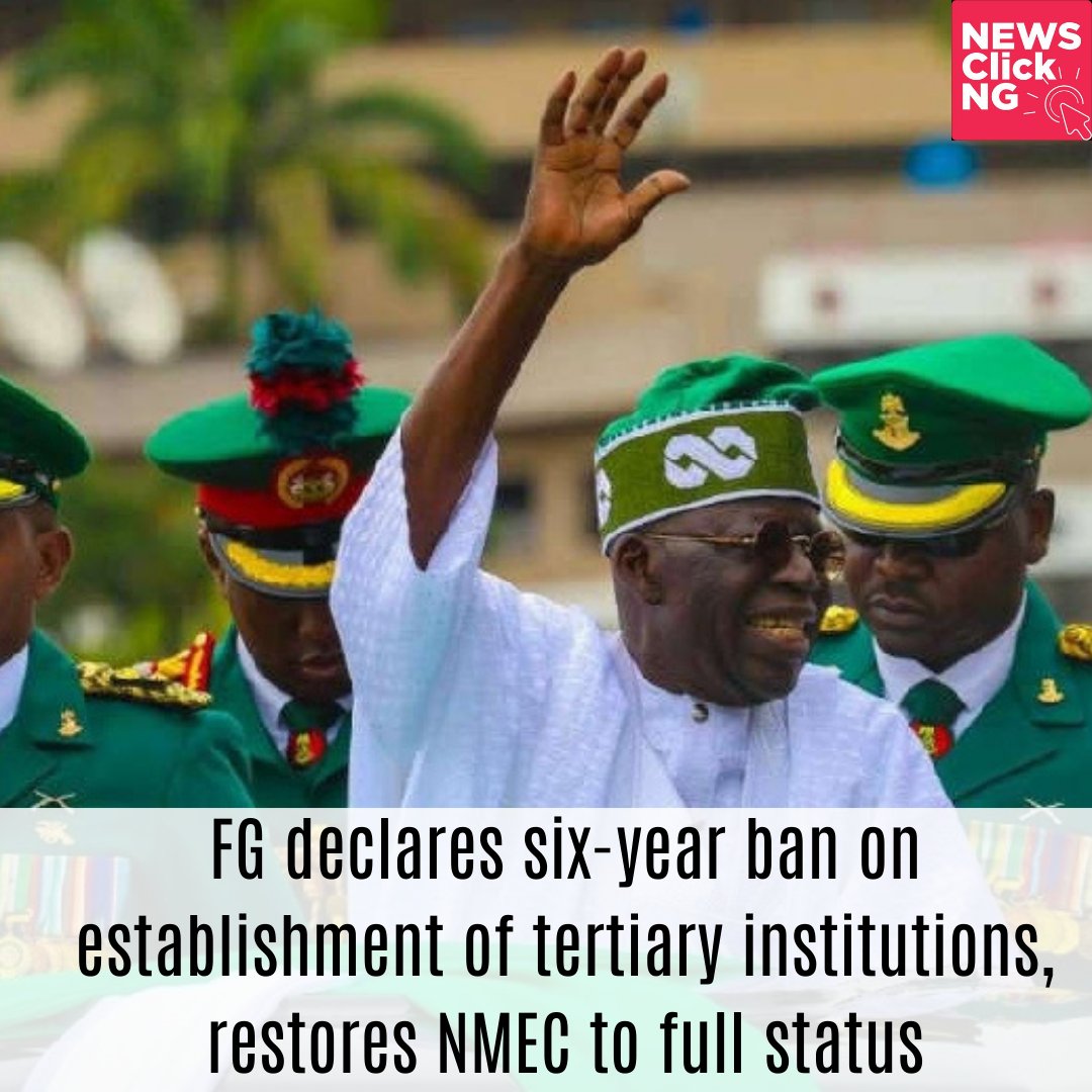 NewsClickng's tweet image. The Federal Government has imposed a six-year ban on the establishment of universities, polytechnics and colleges of education.

Full story - newsclickng.com/news/fg-declar…

#davido #chioma #portable #malacia #dalot #iran #mikel