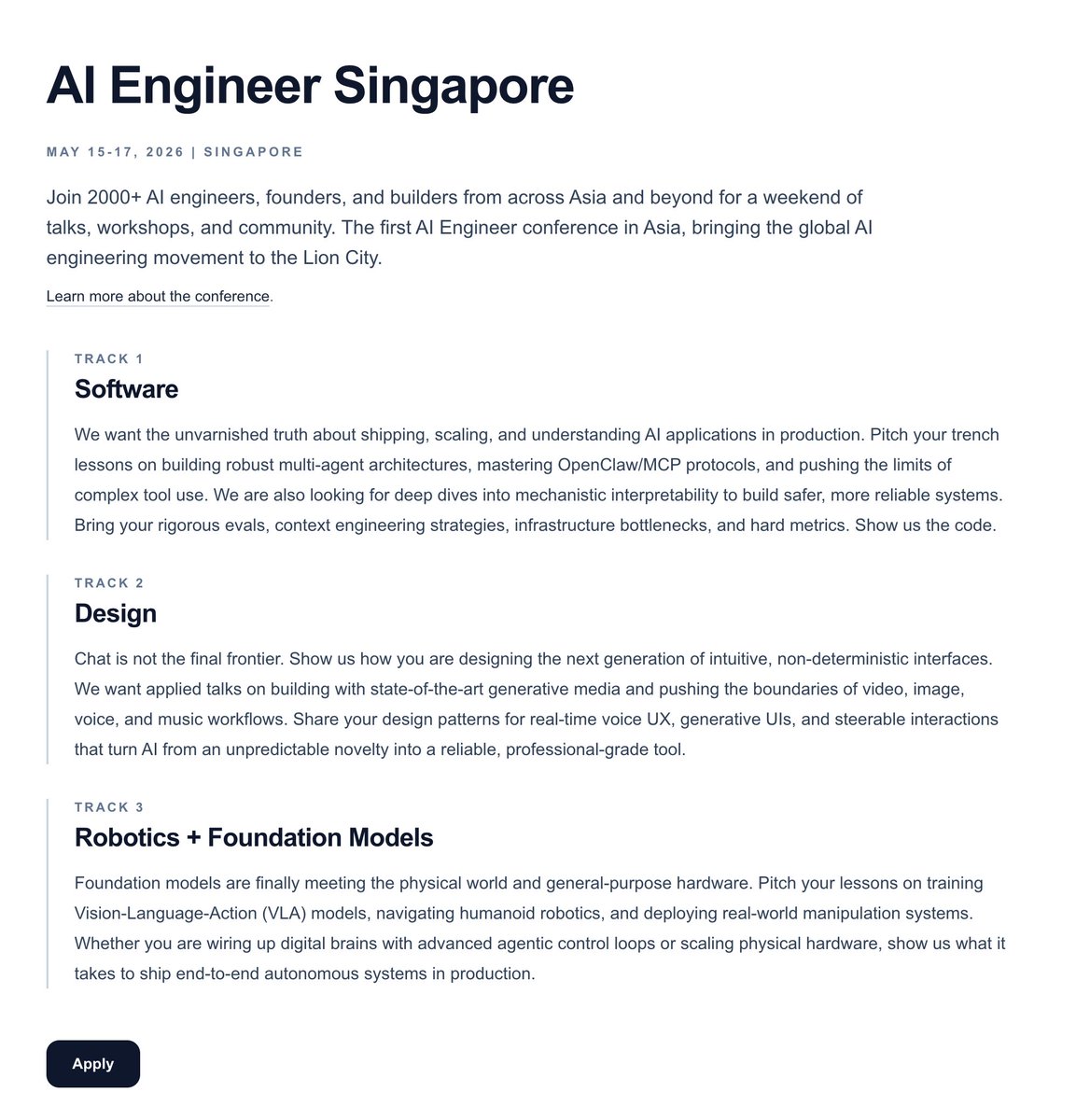 🇸🇬 Glad to help bring <a href="/aiDotEngineer/">AI Engineer</a> to Singapore!

Speaker applications open now!
cfp.65labs.org

apply if you always wanted to go and hang out with the top AI engineers in the Wakanda of Asia.