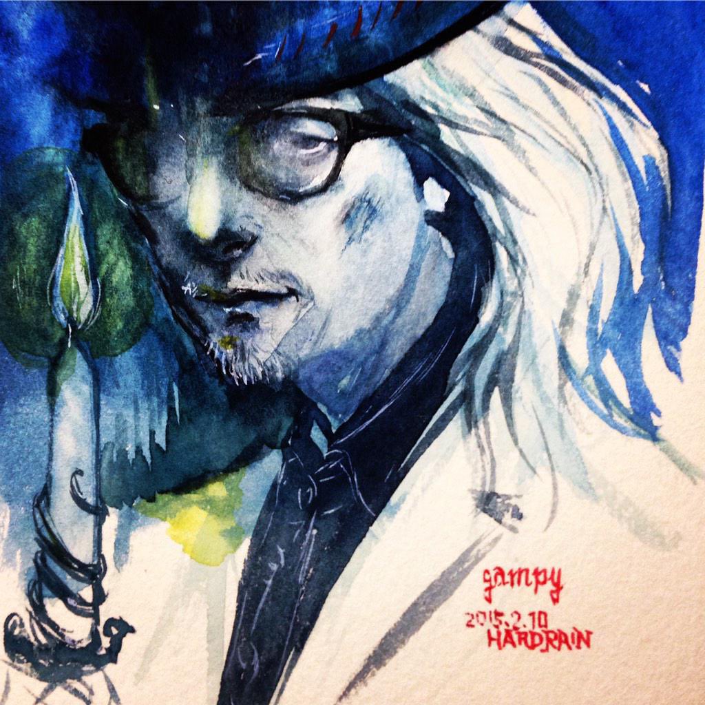 gampy's tweet photo. @moonbird_ ありがとうございます。ヨタロウさんの声と西村さんのギターの音色と同じ空間に自分の絵がある奇跡、いま思い出しても夢だったような気がしてしまいます。ブルーの絵、これでしょかね？ https://t.co/8GYZKGOYr2