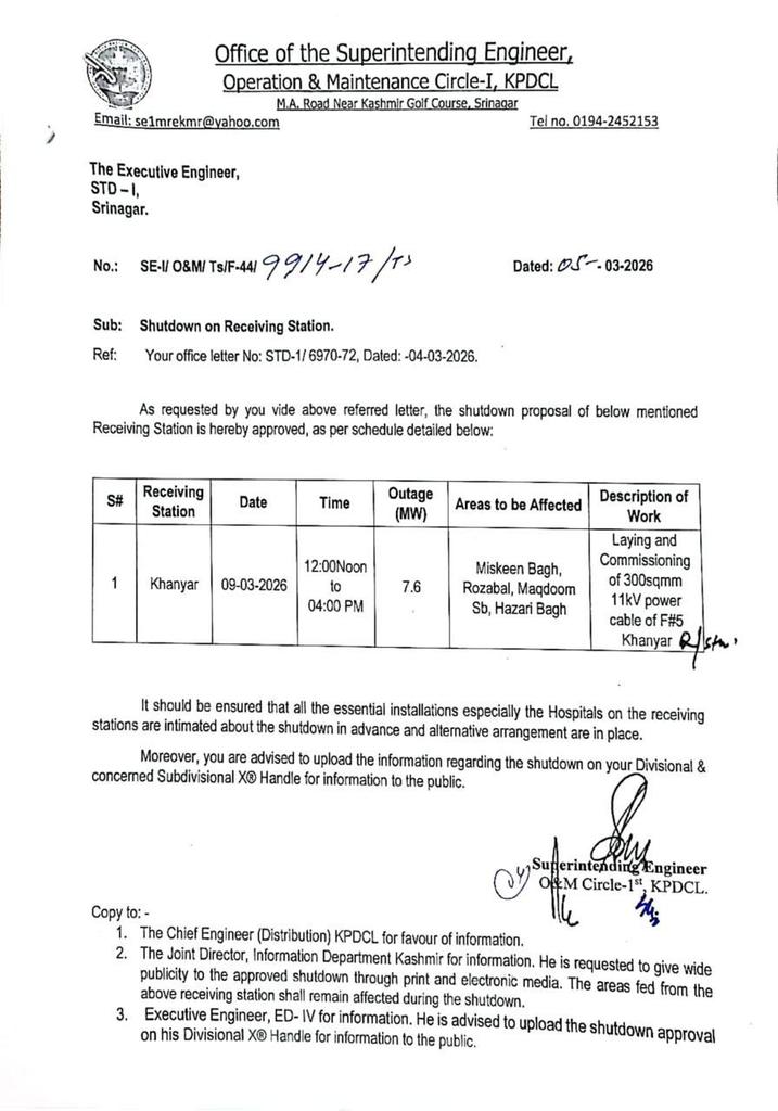 Sub-Transmission Division, 1st (KPDCL) PDD,Bemina tweet media
