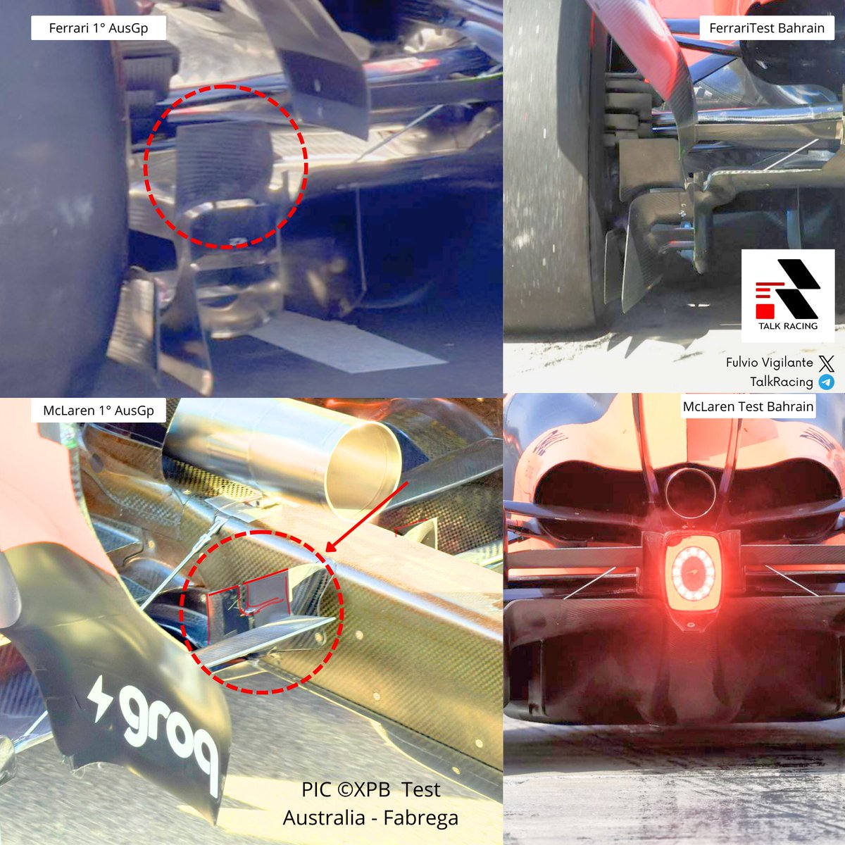 Micro update tech Ferrari e McLaren nella zona posteriore, per la SF26 rivisto il profilo del 3° elemento del floor winglet.
Mentre sulla McL40 sono state aggiunte due alette che chiudono il profilo alare vicino alla crash box. 

#F1 #F1Tech #AusGp 
📸© <a href="/AlbertFabrega/">Albert Fabrega</a> e XPB