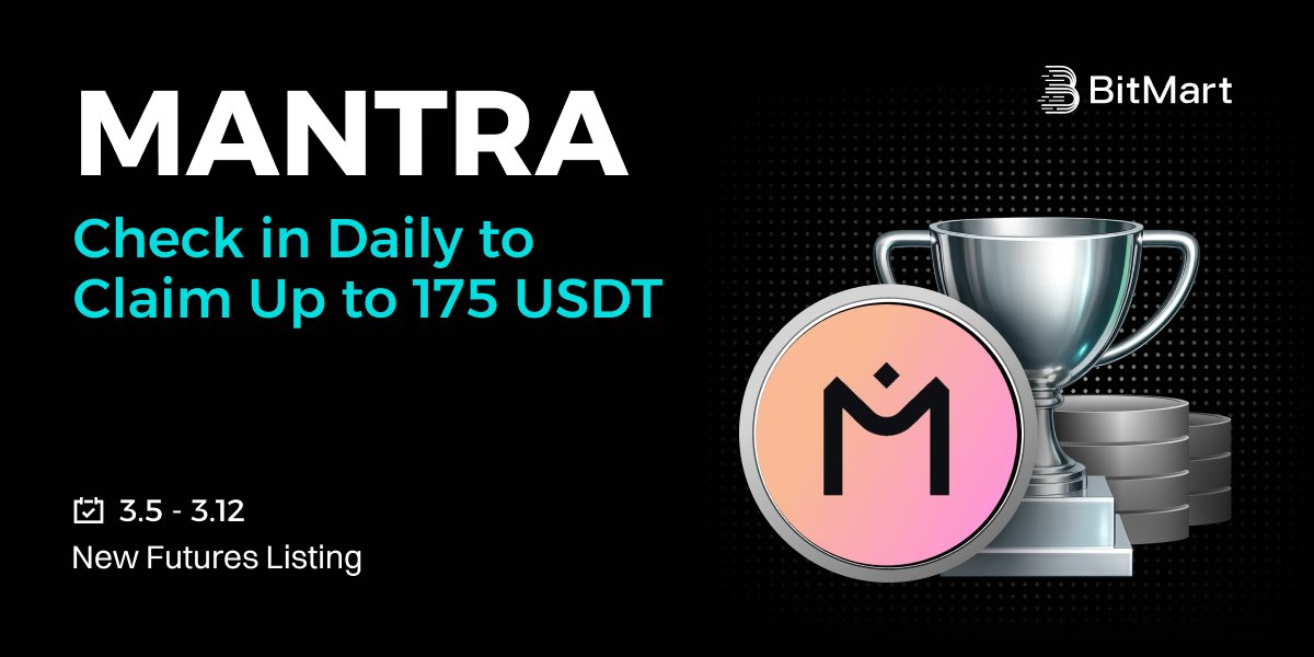BitMart_SA's tweet image. 🔥 #MANTRA Futures Trading Competition
🎁 Check in Daily to Claim Up to 175 USDT
⏰ Ends Mar 12, 2026 at 15:59 (UTC)
👉 Join Now: bitmart.cool/activity/futur…