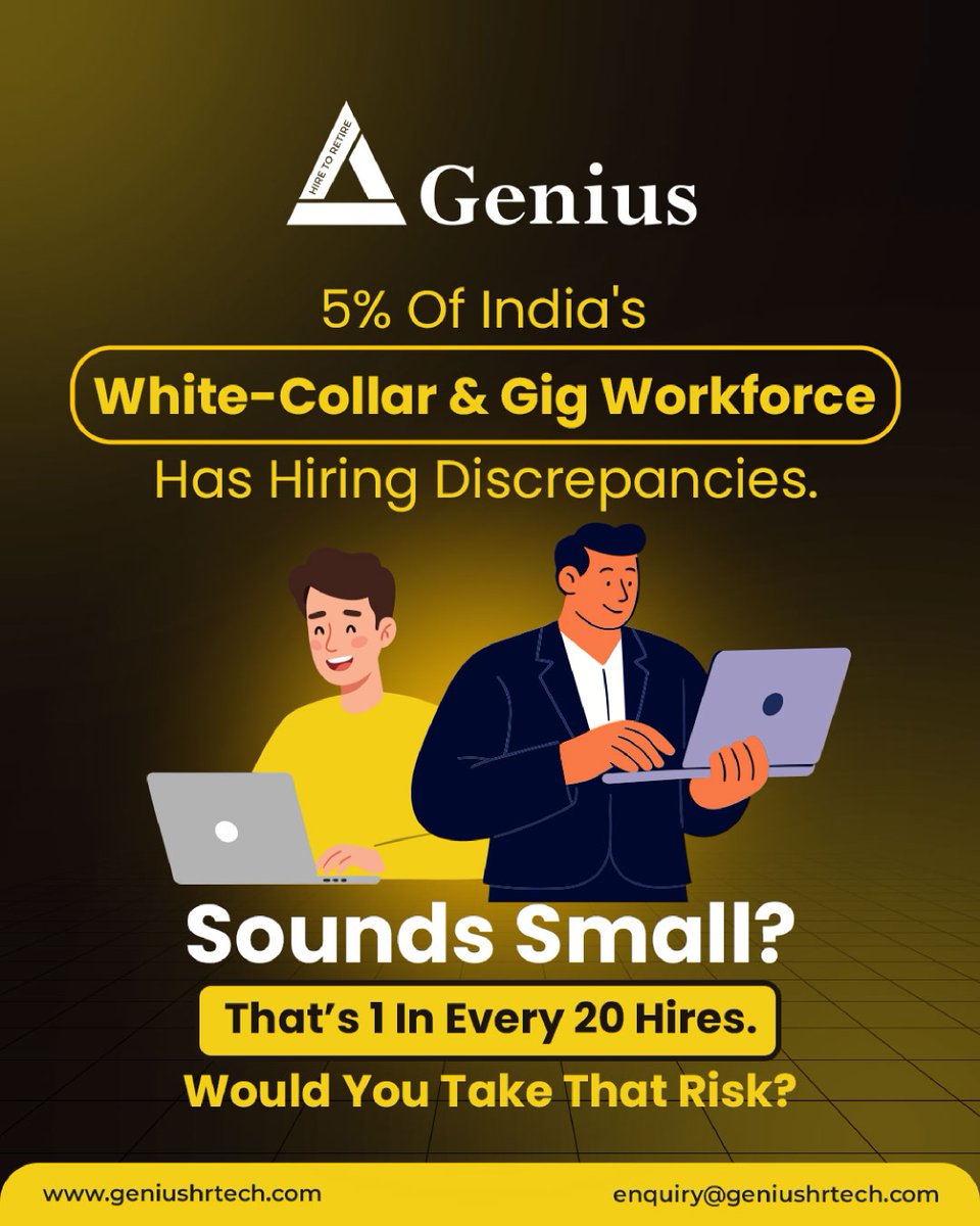 GeniusHRTechLtd's tweet image. 5% discrepancy rate.
100% avoidable risk.
Hiring isn’t just about talent — it’s about trust backed by verification.

👉 Talk to Our Verification Experts Today
📩 enquiry@geniushrtech.com
🌐 geniushrtech.com/Background

#GeniusHRTech #BackgroundChecks #SmartHiring