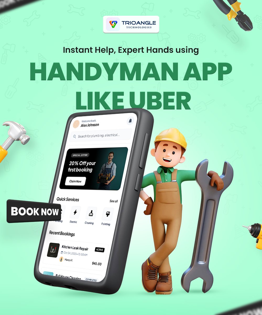 Trioangle's tweet photo. Need a handyman fast? 

With Trioangle’s Handyman App, you can book, track, and pay for trusted professionals right from your phone—just like Uber. 

https://t.co/RZbLPwoD06

Email ID - sales@trioangle.com

#HandymanApp #HomeServices #OnDemandServices #ServiceApp https://t.co/6u1hjdYnuS