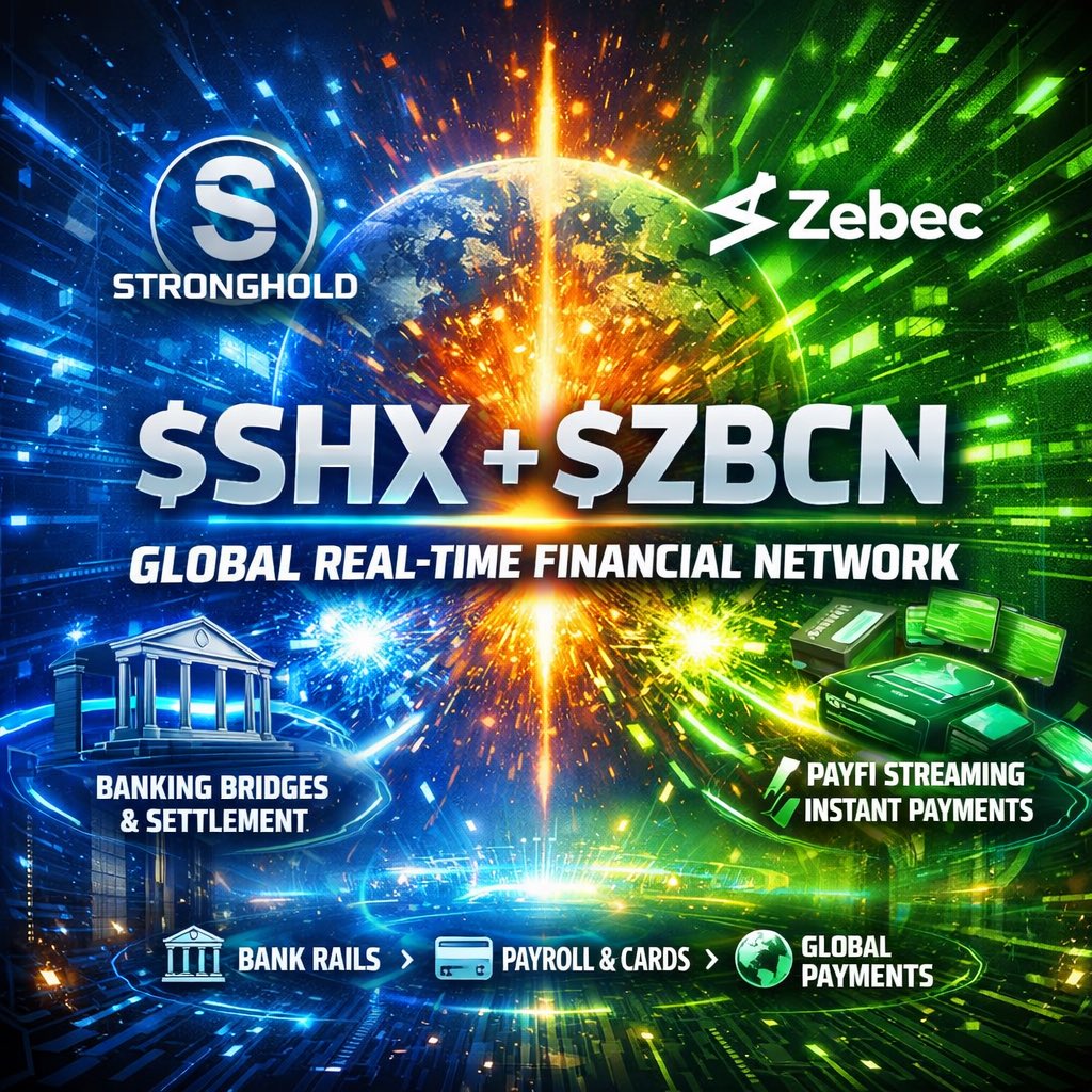 CaptainZackZBCN's tweet photo. 🏴‍☠️Pirates Two infrastructures. One financial revolution.

$SHX 🤝 $ZBCN

@strongholdpay is building fast, compliant payment bridges between crypto and traditional banking rails like ACH, enabling real-world settlement and merchant services.  

@Zebec_HQ is building real-time PayFi rails streaming payroll, cards, and programmable payments that move money instantly across the world.  

Now imagine the stack when these worlds collide.

🏦 SHX → Banking rails & settlement
⚡ ZBCN → Real-time money movement
🌎 Together → Global PayFi infrastructure

This is how the new financial system gets built:

• Bank bridges
• Real-time payroll
• Merchant settlement
• Global payments
• Streaming finance

No delays.
No legacy friction.
Just money moving at internet speed.

The future isn’t one chain.
It’s interconnected financial infrastructure.

And if you’re connecting the dots…

$SHX + $ZBCN could power the rails of the next global payment network.

⚡ PayFi
⚡ Real-world finance
⚡ On-chain infrastructure

The plumbing of the new economy is being built right now.