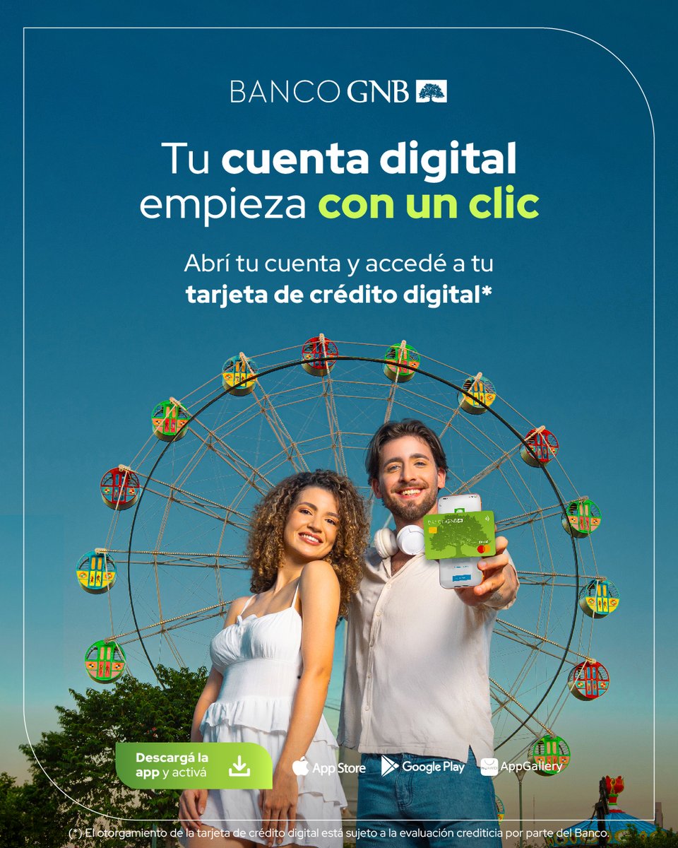 BancoGNBpy's tweet photo. ¡Tu cuenta digital empieza con un clic! 🚀📲

Con Banco GNB abrís tu cuenta 100% online en minutos, sin trámites presenciales.
Pagá, transferí, comprá, retirá efectivo con QR y más desde la app. https://t.co/3R8673zohi