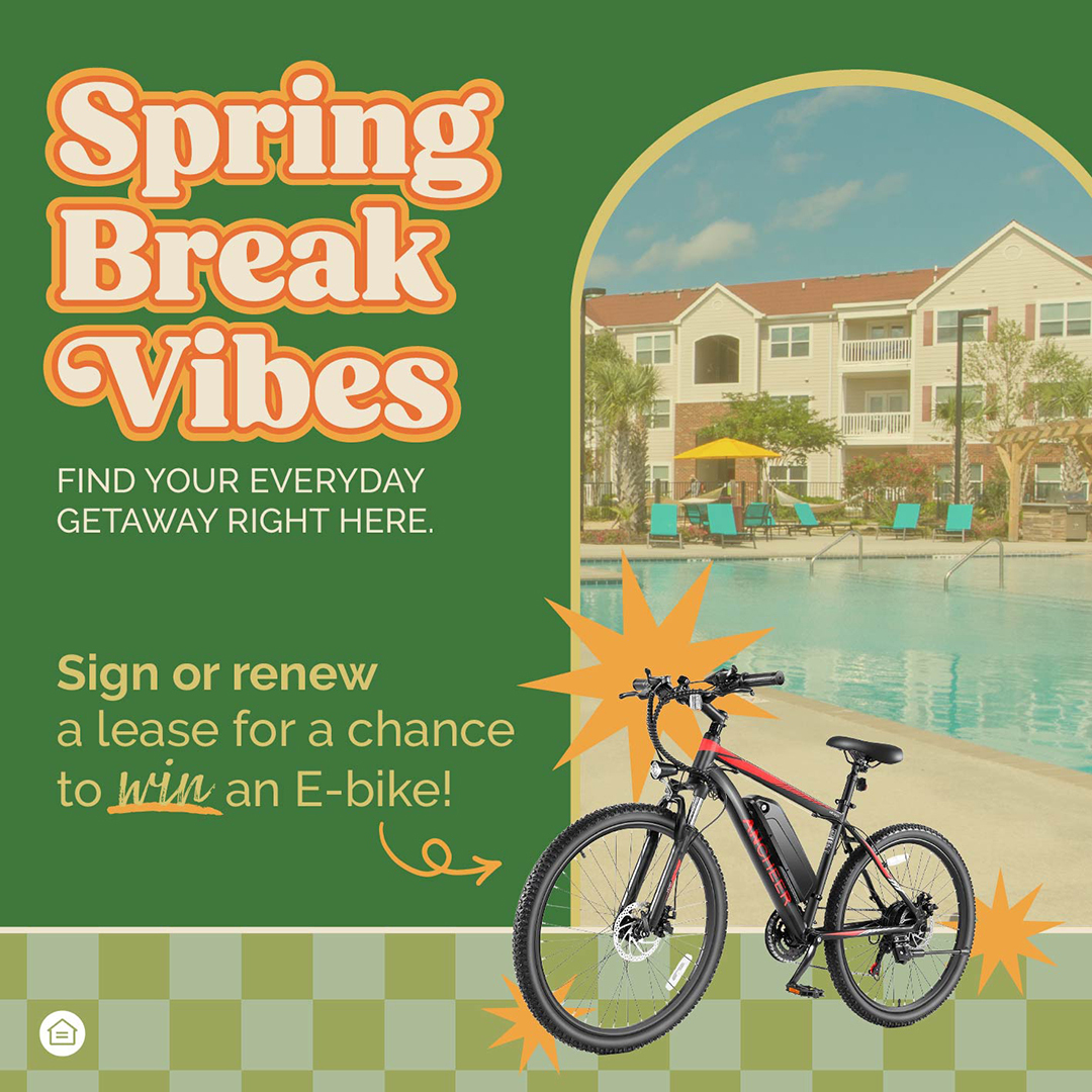 Aspire349's tweet image. Spring into savings! 🚲 Sign or renew your lease this March for a chance to win a sleek E-Bike! 🌸🎉 #BalfourBeattyCommunities #SpringSweepstakes