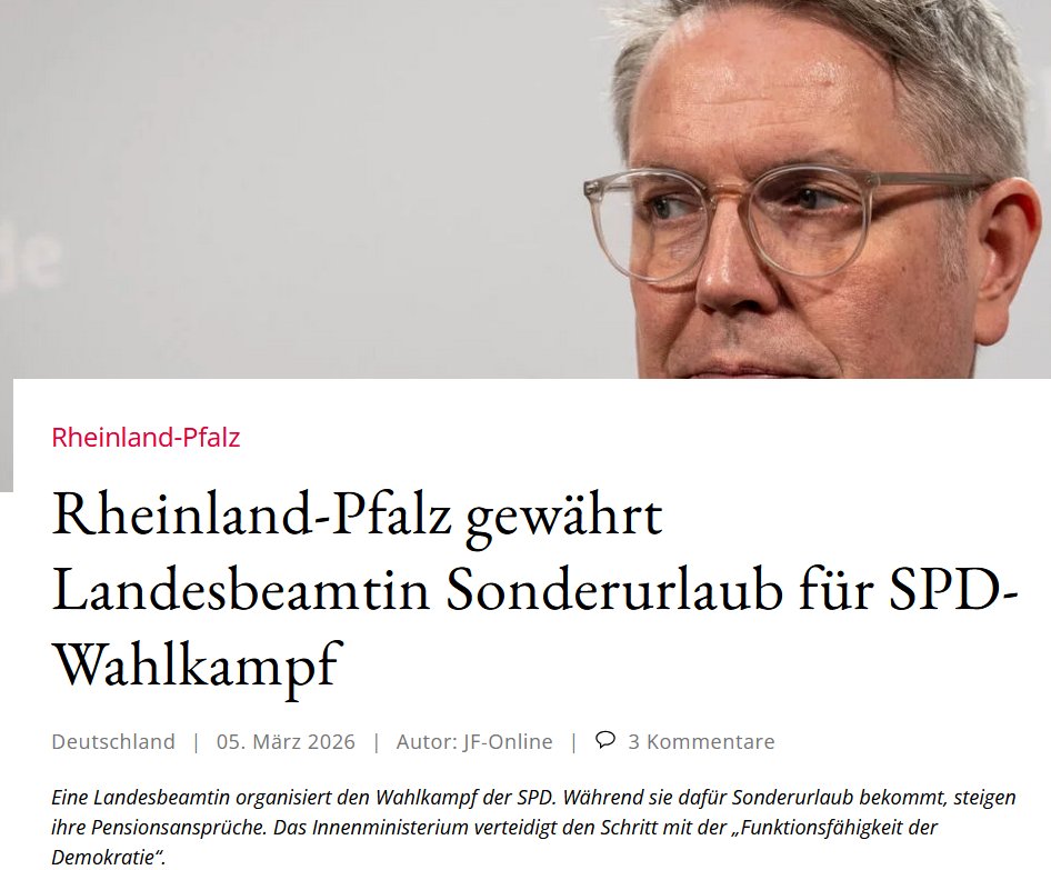 SPD Landesregierung beurlaubt Genossin damit diese Wahlkampf für die SPD machen kann. 
Ein "Genossen Klüngel" folgt dem nächsten.
AfD wählen damit diese Klüngel endet.
Nur die AfD wird diesen Sumpf trocken legen und im Interesse der Bürger handeln.