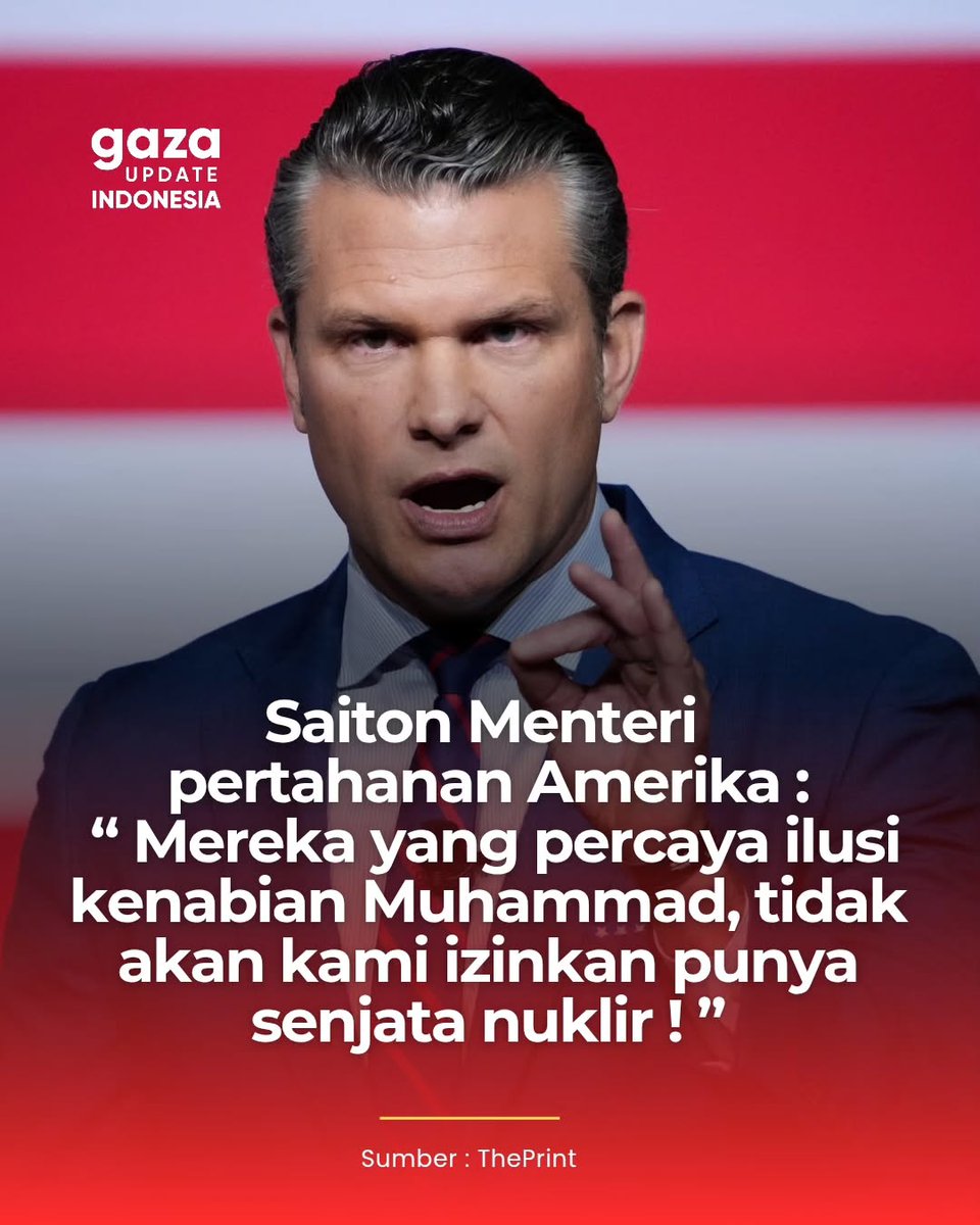 Hal kayak gini akan membuat Iran makin semangat membombardir Israil dan Amerika 👊👊

Menteri Perang AS Pete Hegseth, memicu kecaman setelah secara tidak langsung menghina Islam dengan menyatakan bahwa “rezim yang percaya pada ilusi kenabian Islam, tidak diperbolehkan memiliki