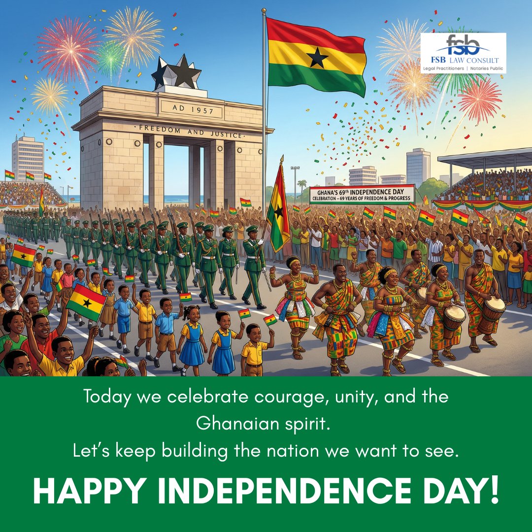 fsblawgh's tweet photo. Happy 69th Independence Day, Ghana 🇬🇭

Today we celebrate the resilience, freedom, and unity that define our nation. Here’s to honoring our past and building an even brighter future.

FSB wishes everyone a proud and joyful Independence Day.

#Ghanaat69 #IndependenceDay https://t.co/bLoVaTzb9Q