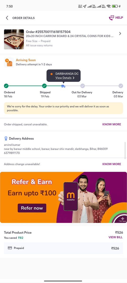 Chandan42432160's tweet photo. @Meesho_Official  I'm already cancelled this order but not refund my money till now https://t.co/QpNXkk7p0Z