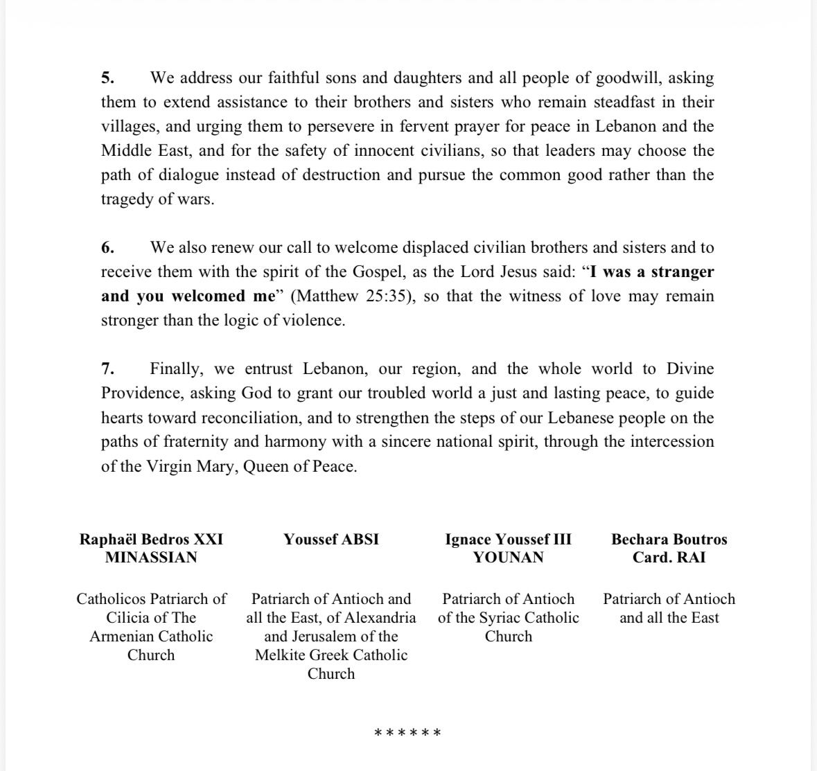 PascaleRome's tweet photo. Statement issued by the Assembly of Catholic Patriarchs and Bishops in #Lebanon #APECL "violence is never the right choice!" a call for #Dignity #Justice #Peace #prayer and #Dialogue ๐๏ธ๐คฒ๐ https://t.co/O9cp04Xfx3