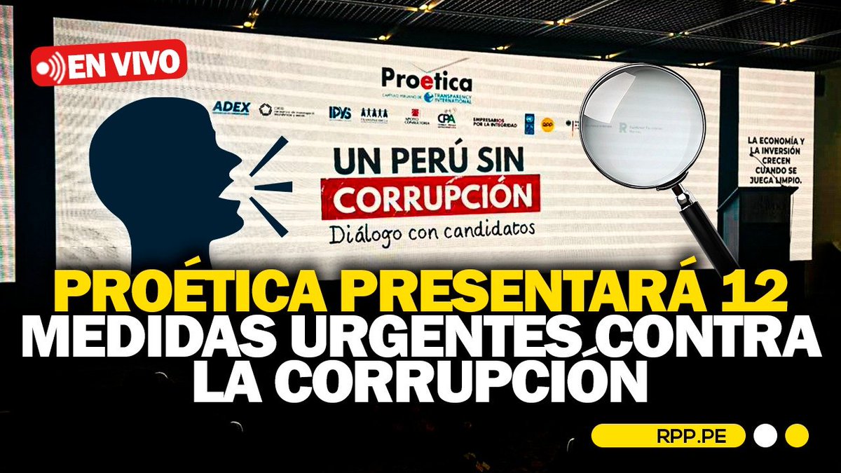 🔴 El evento “Un Perú sin Corrupción: Diálogo con los Candidatos” presenta los resultados de meses de trabajo con gremios, la academia y organizaciones civiles. El objetivo es dar a conocer propuestas para enfrentar una realidad alarmante revelada por la última Encuesta Nacional
