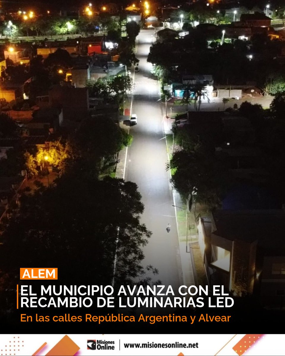 misionesonline's tweet image. Alem mejora la seguridad y eficiencia energética. 💡 El Municipio avanza con el recambio de luminarias LED en calles República Argentina y Alvear, optimizando visibilidad.
misionesonline.net/2026/03/05/ale…
#Alem #LED #ObrasPublicas #Misiones