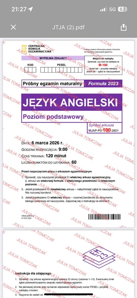 KacperOdra's tweet photo. siema siema jak ktoś chce maturkę z angielskiego na jutro to podbijać na ig;alicja0666 
#matura2026 #maturaprobna #maturaprzecieki https://t.co/HU16qf50T6