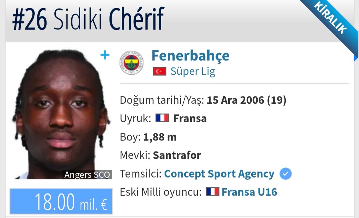 Kariyerinde 6 golü olan ve ayağında top tutmayı bilmeyen Sidiki Cherif'in 7 milyon Euro olan piyasa değerini 11 milyon Euro artırarak 18 milyon Euro yapmış Transfermarkt.

Kahkaha attım. 😂😂😂