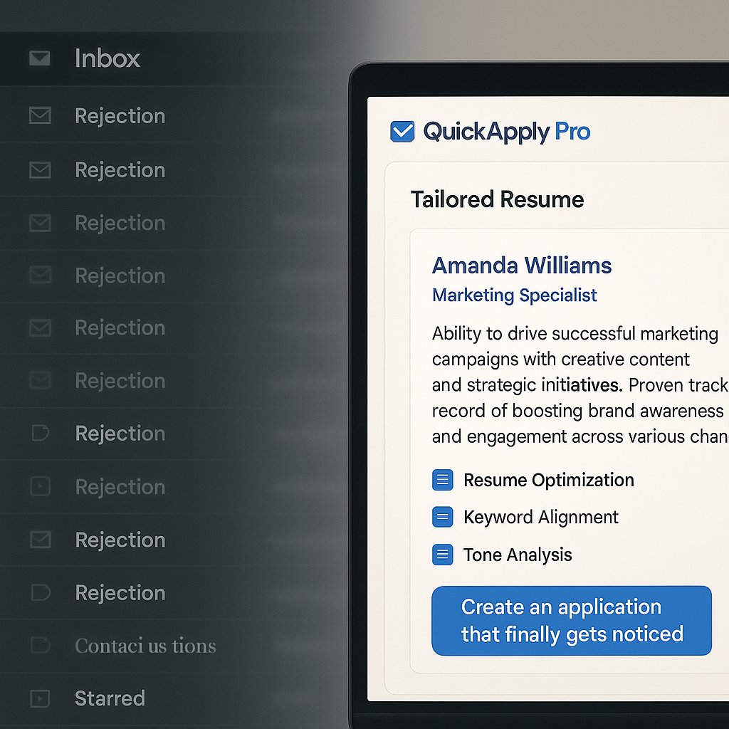 quickapplypro's tweet image. Silence hurts more than rejection. You refresh your inbox, waiting,but it's quiet. It’s not you; your story isn’t being seen. Quick Apply Pro rewrites your resume so recruiters notice your worth. #QuickApplyPro #JobSearch