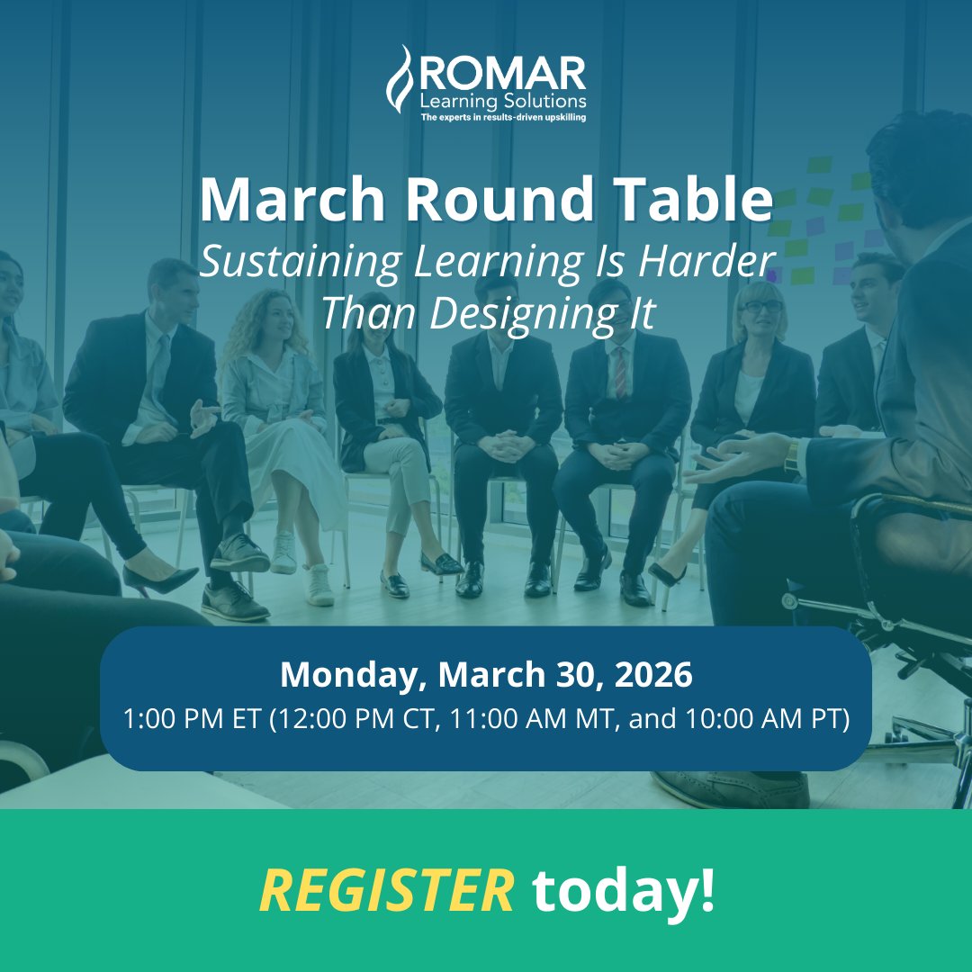 RomarLearning's tweet photo. Join us for our March Round Table, where we will explore the structural and leadership disciplines required to ensure learning sticks. Learn more &amp; register: https://t.co/se2kAE1gGW

#RomarLearning #LearningSolutions #Training #AdultLearning #LeadershipDevelopment #TheWoodlandsTX https://t.co/ZRKebRqQQL