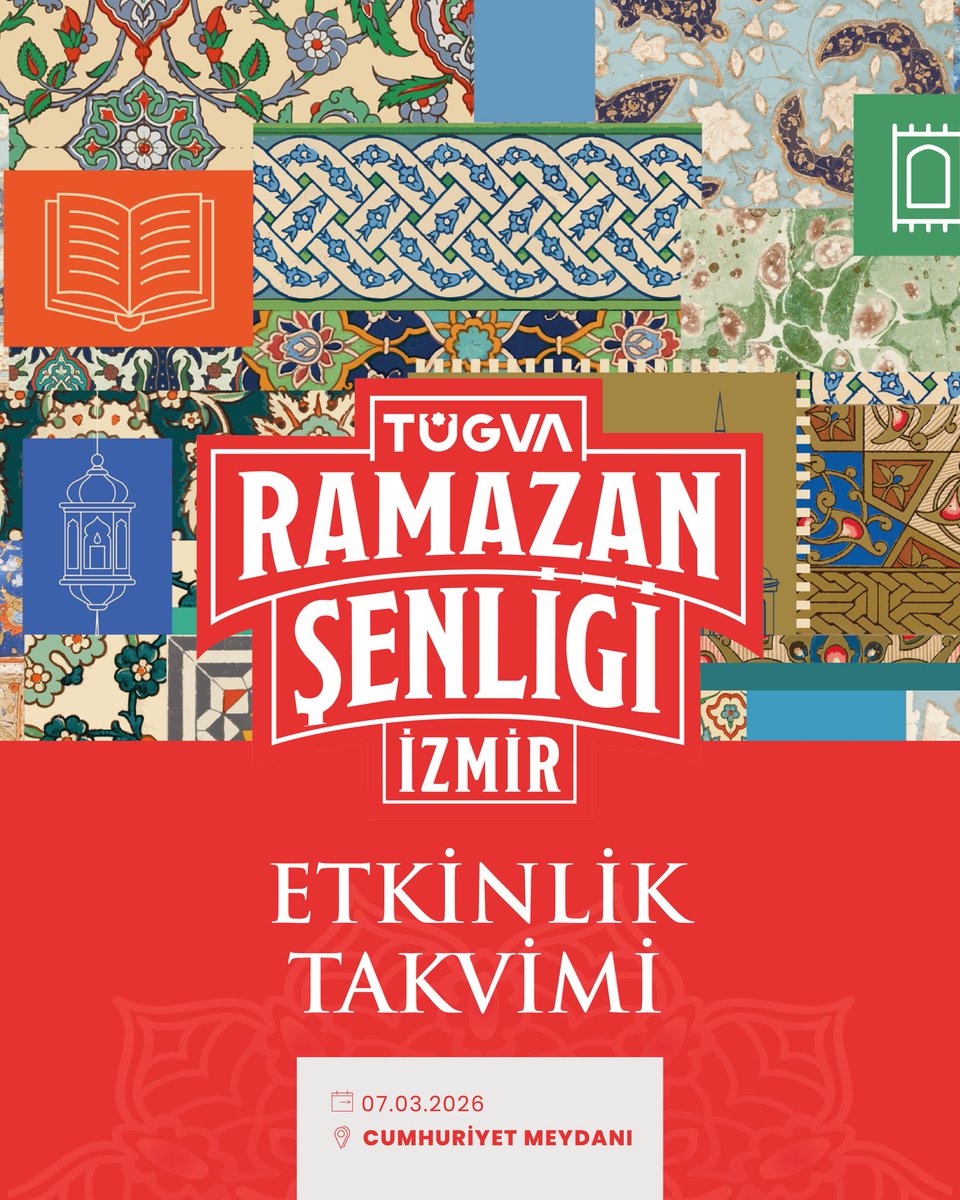 tugvaizmir's tweet photo. 📍İzmir Cumhuriyet Meydanı

Ramazan’ın bereketini ve kardeşliğini birlikte yaşamak için TÜGVA İzmir Ramazan Şenliği’nde buluşuyoruz. Tüm hemşehrilerimizi bu güzel buluşmaya davet ediyoruz.

🕖Etkinliklerimiz saat 17.00’de başlayacaktır. https://t.co/JdJ7xyqnzF