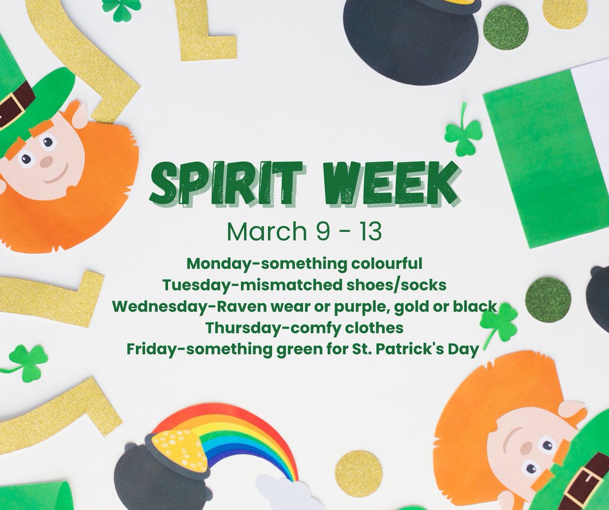 SPIRIT WEEK FUN BEFORE MARCH BREAK. Students are encouraged to participate but it’s entirely optional.