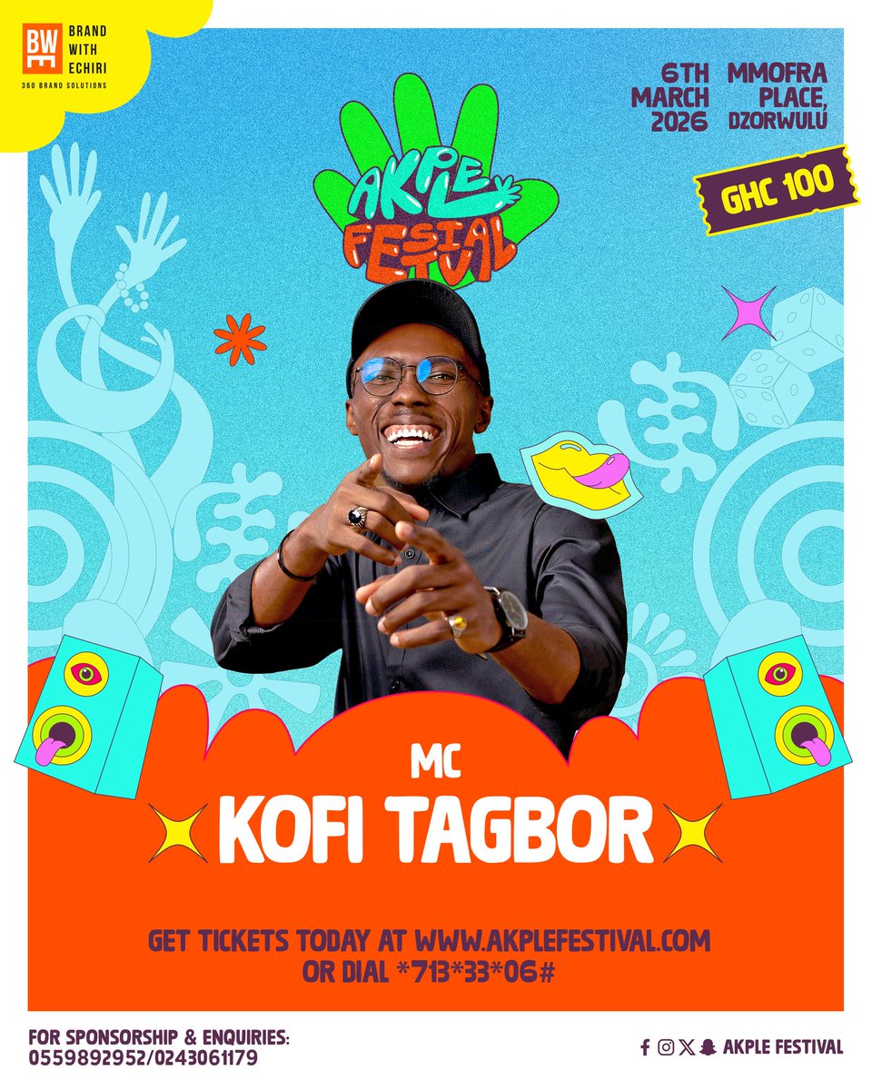 AkpleFestival's tweet photo. The exciting and energetic .@kofitagbor is our host for the day. Expect nothing short of amazing.
Get your tickets now at https://t.co/TpiPmtT2UV or dial *713*33*06#🎟️
#AkpleFestival
#AkpleFestival26
#GhanaMonth
#GhanaMonth2026 https://t.co/rnaIJOwDs6