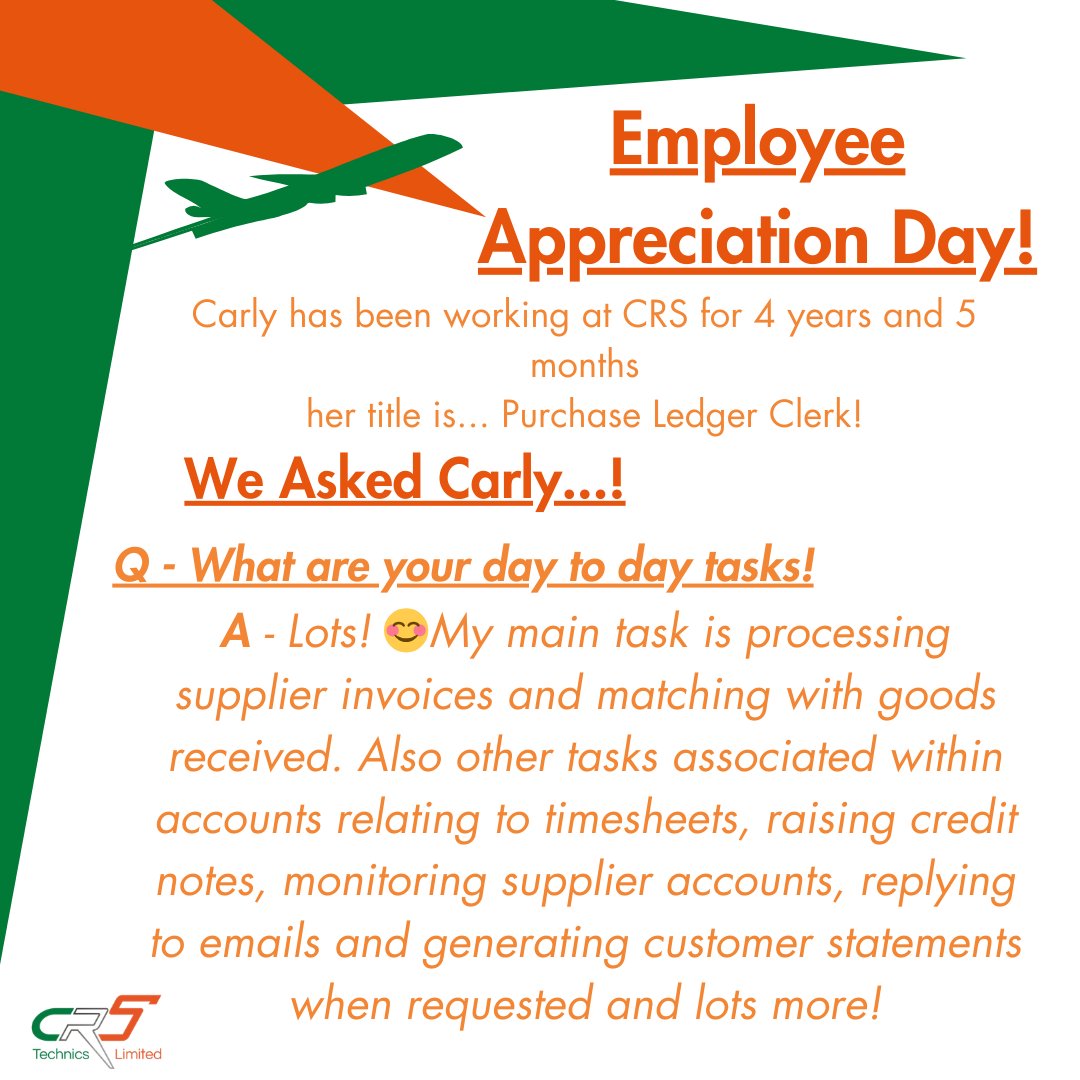 CRSTechnics's tweet photo. Yesterday was employee appreciation day! Every year we have a member of staff who has been brilliant! 💚

Thank you so much to Carly and everything she does at CRS, we would be lost without her. 😄

#EmployeeAppreciation #Employee #ThankYou #CRSStaff  #Staff #CRSTechnics #CRS https://t.co/LYbKQdvRvE