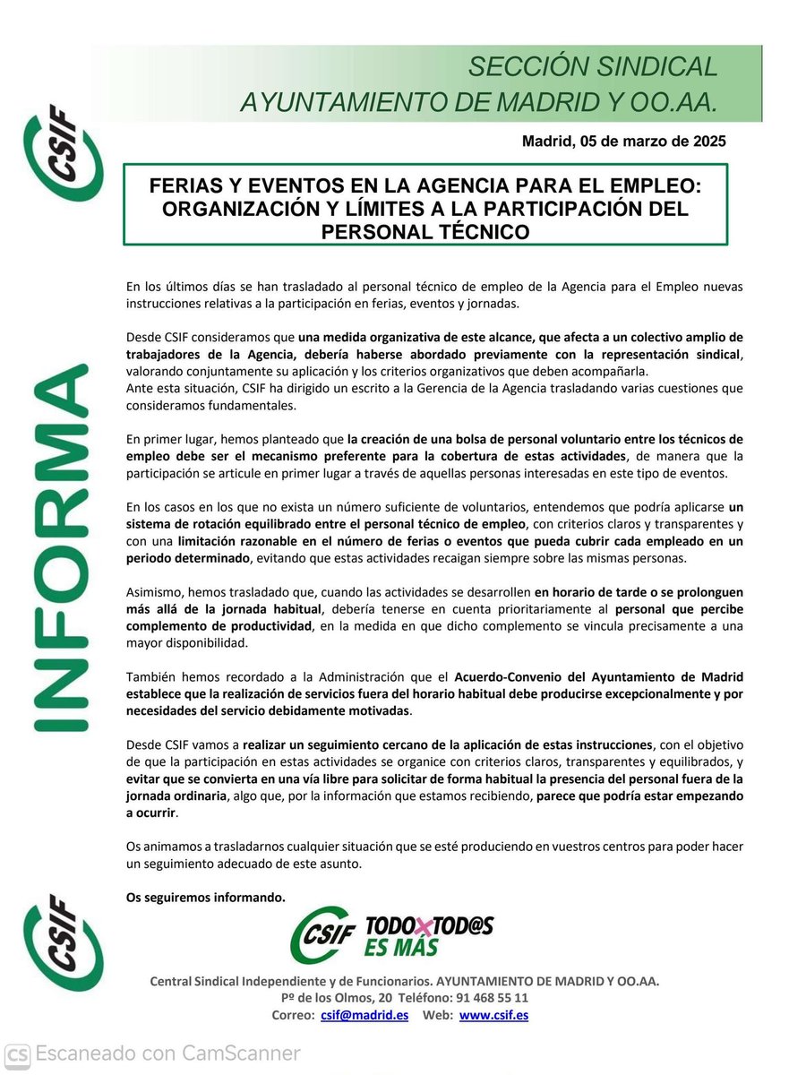 CSIF Ayuntamiento de Madrid tweet media