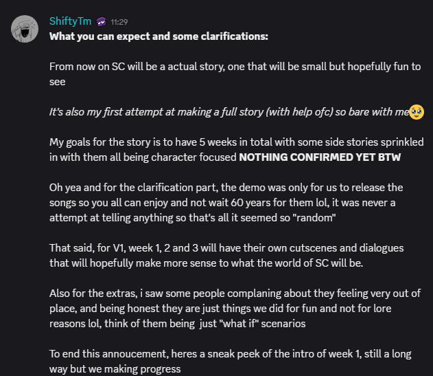 FNF_VBSC's tweet photo. Today marks the 3rd anniversary of SC v1

So much have changed since then so i will take this moment to talk more clearly about the future of the mod (messages taken from the discord server)

#strident https://t.co/zXx13Ryhzx