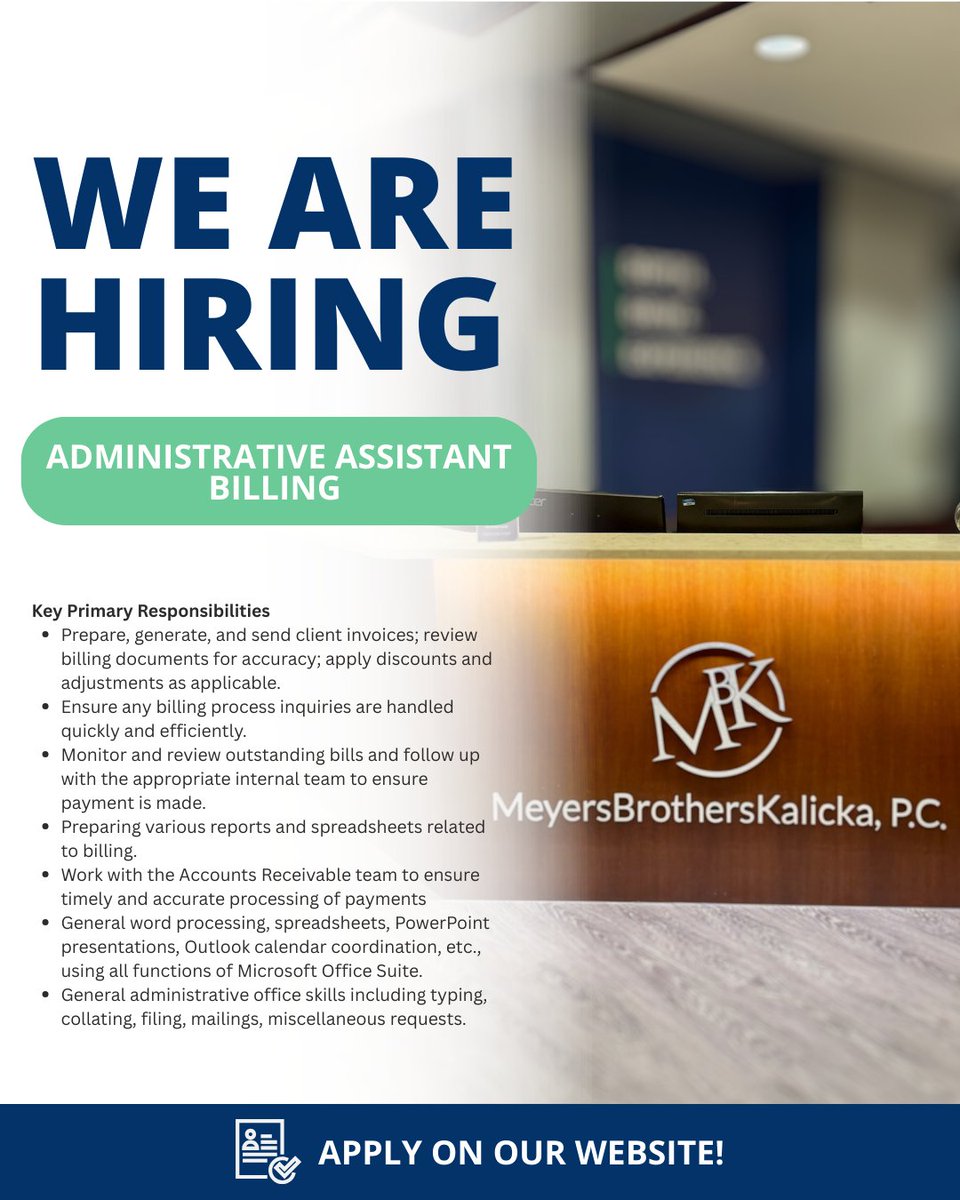 MBKCPA's tweet photo. Just in time for spring, apply today to grow your career with us! 🌱 Now accepting applications for Administrative Assistant - Billing candidates. For more details visit our website! 

🔗: https://t.co/52VrgMdqY6

#careers #TeamMBK #business #accountingfirm #administrative https://t.co/47jeTkAPip