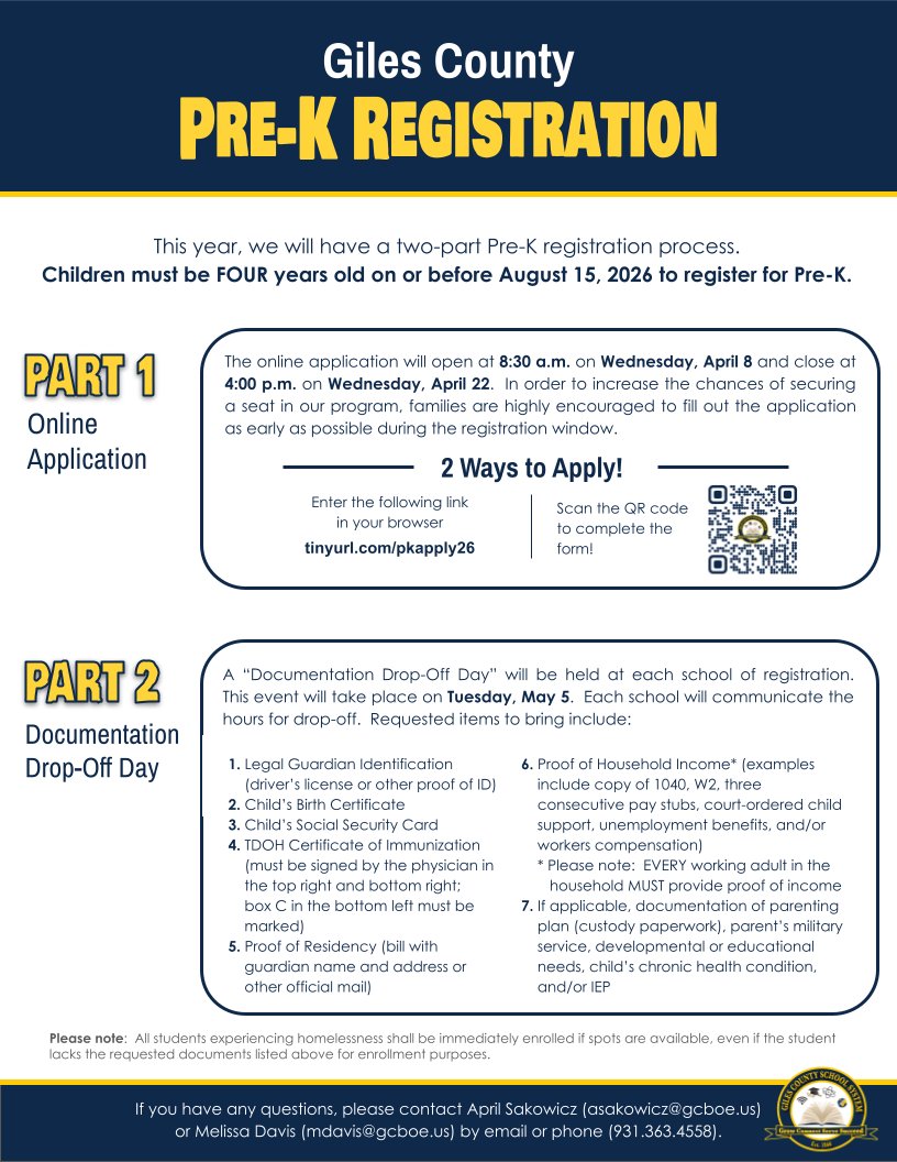 GCS2020's tweet photo. 🗓️ Mark Your Calendar! Pre-K Documentation Drop-Off Day is this TUESDAY (May 5). Please see Part 2 below. In order to be considered for Pre-K, bring all requested documents to the zoned school for your child’s home address. Each school will communicate the hours for drop-off. https://t.co/iXO7fXvriK