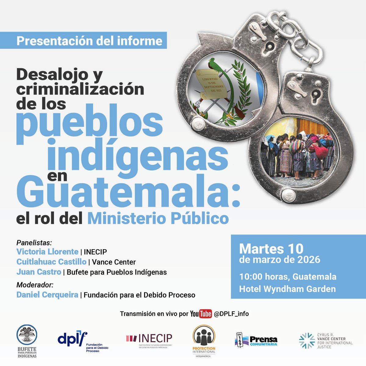 ¿Puede el derecho penal utilizarse para resolver conflictos territoriales?

El martes 10 de marzo presentamos un análisis sobre desalojos, criminalización de pueblos indígenas y el rol del Ministerio Público en Guatemala. 🇬🇹

Sigue la transmisión en vivo: youtube.com/@DPLF_info/str…