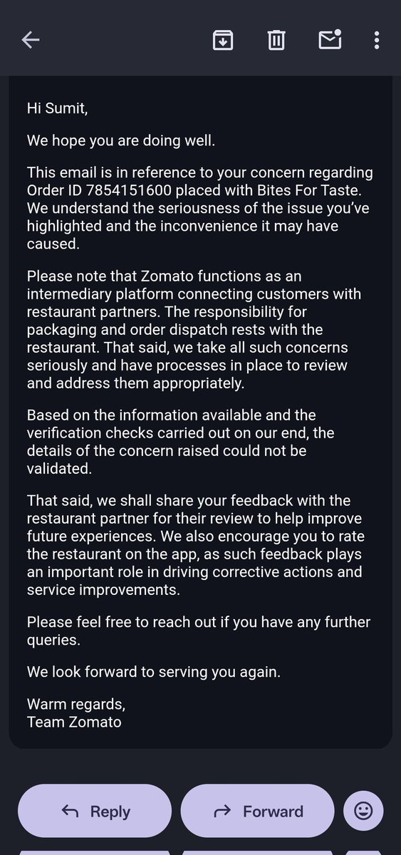 Supo51567367's tweet photo. Early Zomato:
Leakage, missing item, wrong order → Sorry sir, refund issued
Now:
Leakage→ Restaurant issue
Missing item→ We can’t help
Any complaint→ Pls rate  restaurant
Received spilled food today &amp; my complaint was rejected. Is this the customer service now @zomatocare? https://t.co/l7MNjGJ35a