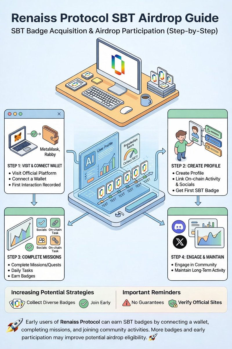 yesuda151's tweet photo. Early users of Renaiss Protocol can earn SBT badges by connecting a wallet, completing missions, and joining community activities. More badges and early participation may improve potential airdrop eligibility. 🚀
@renaissxyz https://t.co/15wsuWp5dM