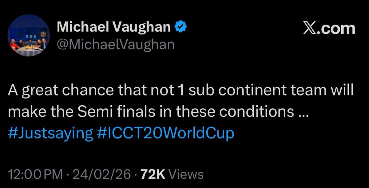 Hope you're ok <a href="/MichaelVaughan/">Michael Vaughan</a> ?

#INDvsENG 
#T20WorldCup2026