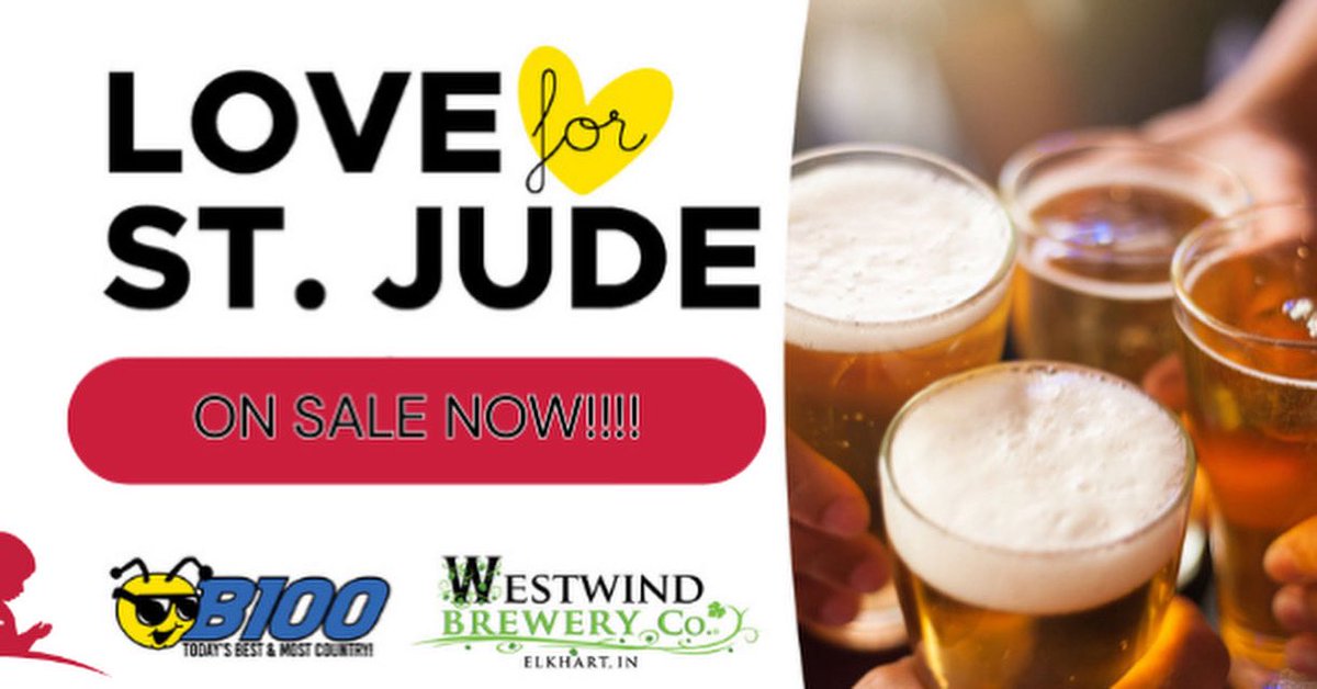 westwindbrewery's tweet photo. Join us @westwindbrewery today 3-8pm and tomorrow 3-9pm  to help raise critical funds for the children of  @stjude ! .50 cents of every “Love For St. Jude IPA” will go directly to St. Jude Children’s Research.  @b100country https://t.co/KtpvYcenRv