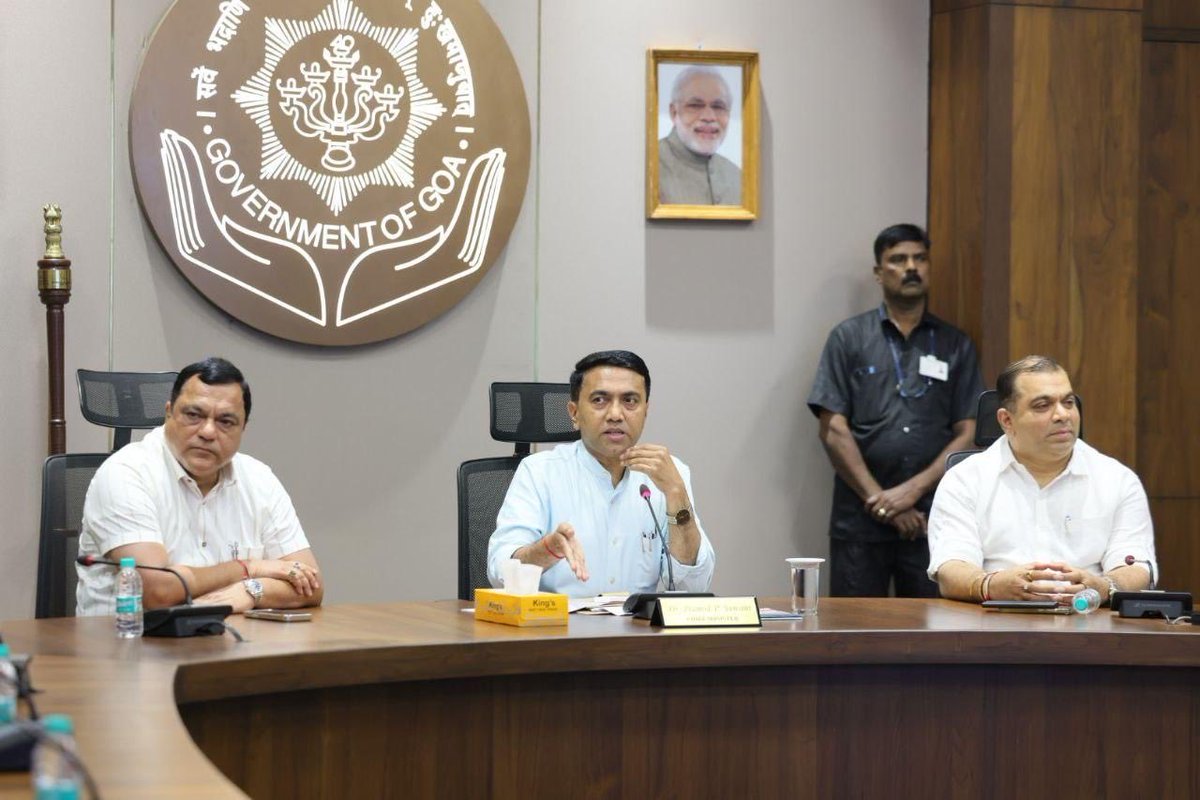 goacm's tweet photo. Hon’ble Chief Minister @DrPramodPSawant chaired a meeting to discuss the Goa Taxi Policy 2026, in the presence of Ministers Mauvin Godinho and Rohan A. Khaunte, along with MLAs Kedar Naik, Delilah Lobo, and Michael Lobo.

#GoaTaxiPolicy #GoaProgress #TransportPolicy #TaxiSector https://t.co/4SvIhzI2Me