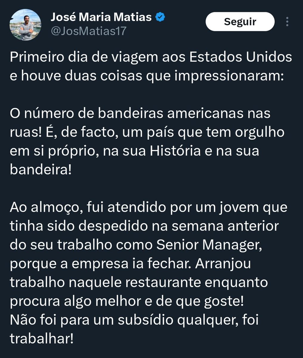 "eu adoro um país com instabilidade laboral. tiras um curso superior, és manager de uma empresa e amanhã estás a servir às mesas pq tens de pagar o empréstimo universitário, a alta renda, e rezar para não adoecer e pagar 50000$ no hospital. que tesão, que país incrível"